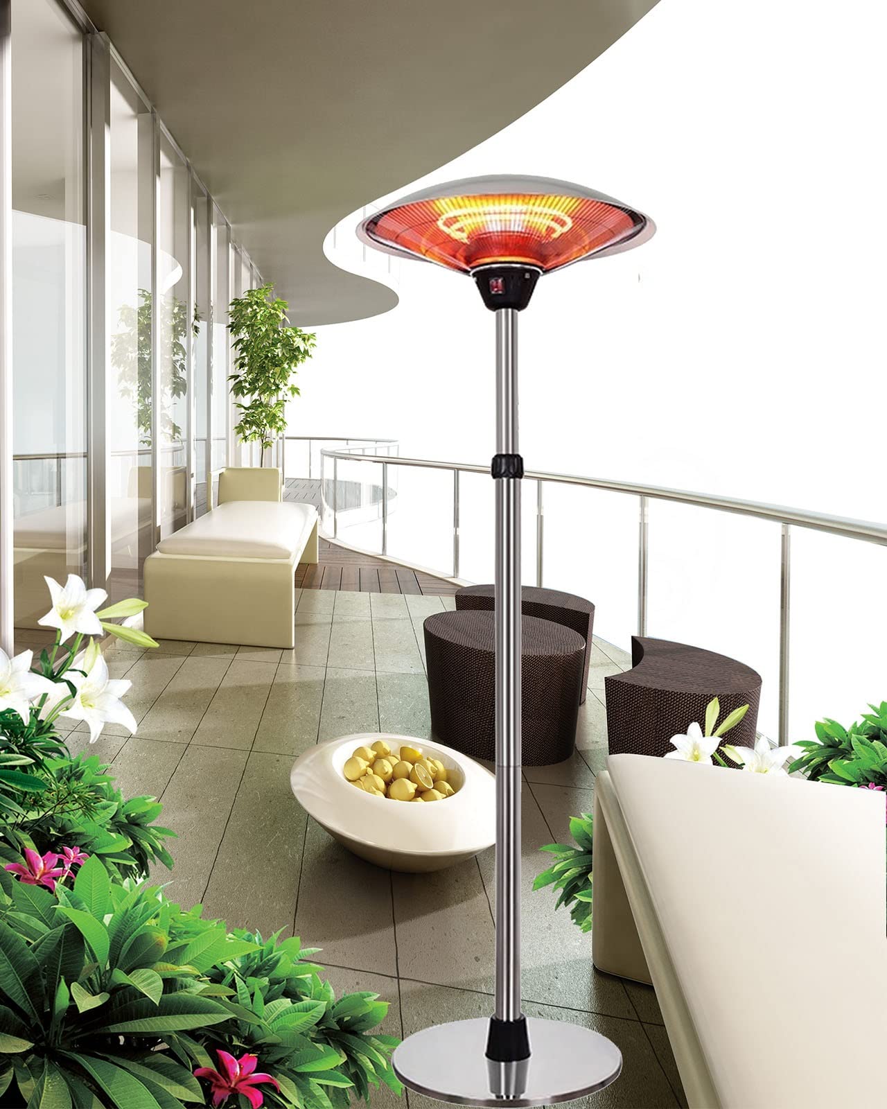 1500W Electric Patio Heater - Outdoor & Indoor Freestanding Heater with 3 Power Levels, Tip-Over & Overheat Protection, Adjustable Height - Perfect for Courtyard, Garage, Deck, Backyard & Winter Gatherings