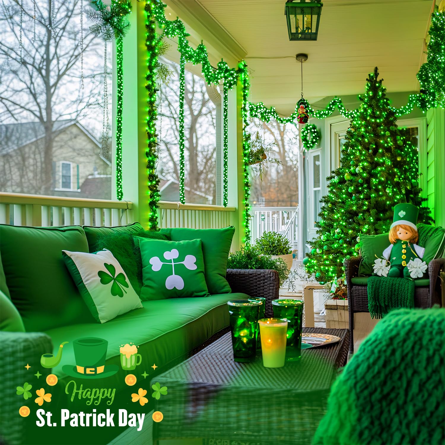 JMEXSUSS 100 LED Green Fairy Lights for St. Patrick's Day Decorations - 33ft Battery Operated String Lights with Remote - Indoor/Outdoor Waterproof Christmas Lights for Trees, Parties, Weddings & Holiday Decor