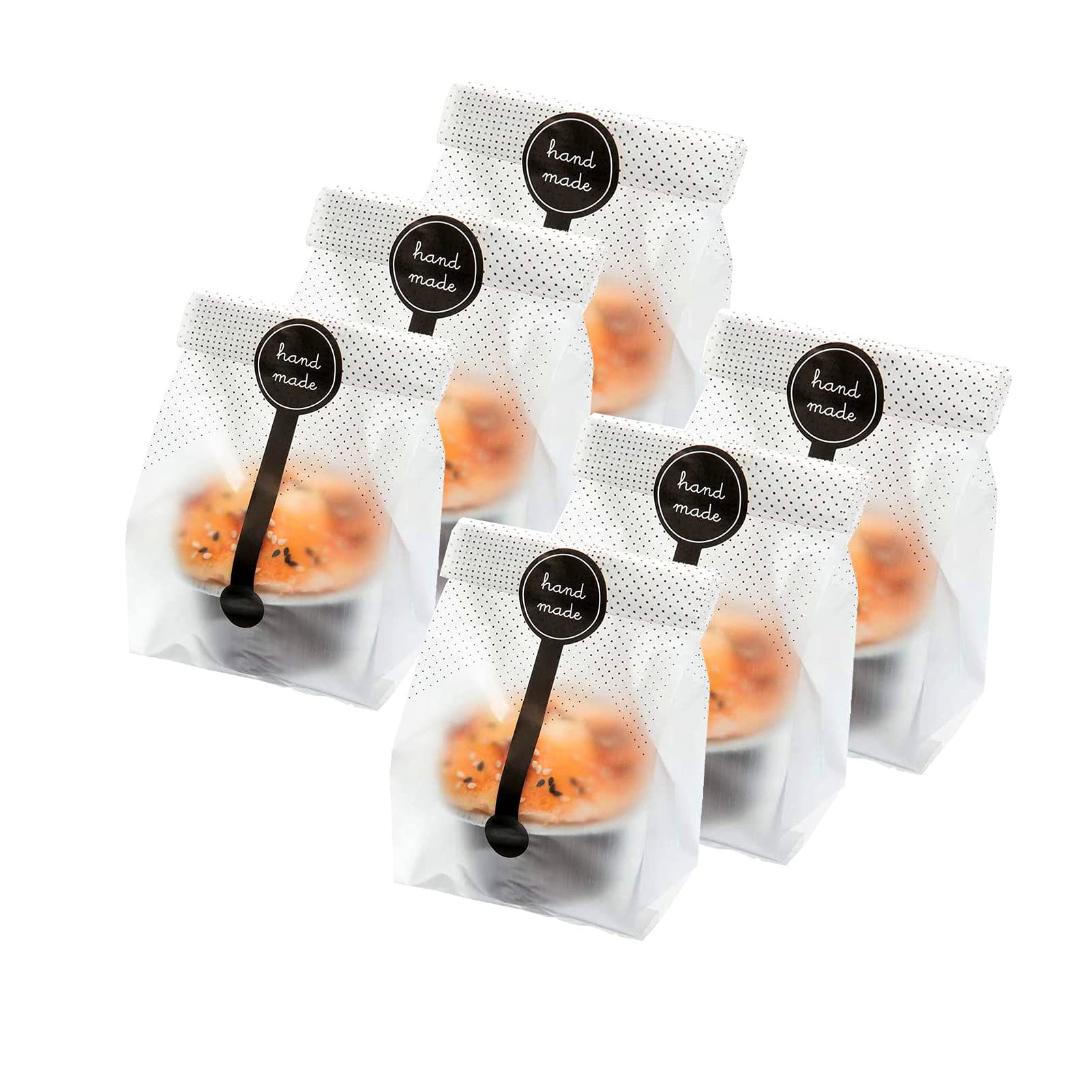 100Pcs Clear Plastic Bags for Baking - Cellophane Bags with 100 Handmade Stickers for Cookies, Cakes, Chocolates & Candy - Perfect for Bakery Packaging, Party Favors & Gift Wrapping