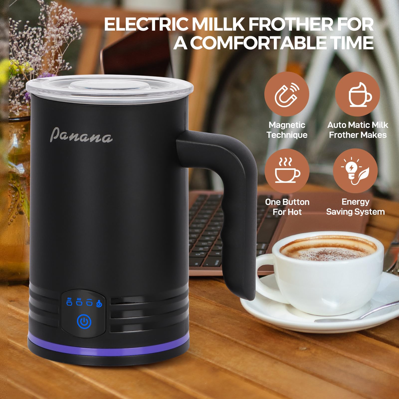 Electric Milk Frother & Steamer - 4-in-1 Automatic Warm & Cold Foam Maker (14.5oz/430ml) for Coffee, Latte, Cappuccino, Macchiato & Hot Chocolate - Perfect for Home Baristas & Coffee Lovers (Black)