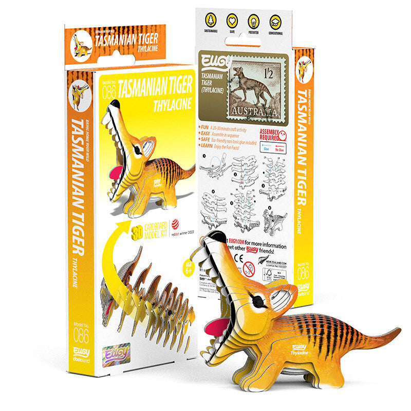 Eugy 3D Cardboard Model Kit - Build Your Own Tasmanian Tiger | DIY Animal Puzzle for Kids & Adults | Perfect for STEM Learning, Home Decor & Gift Giving