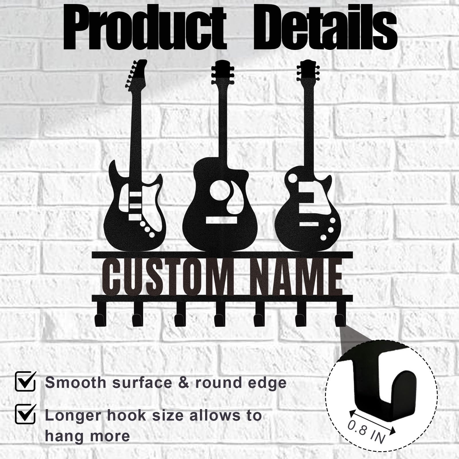 Custom Metal Key Rack Wall Mount - Stylish Guitar-Shaped Coat Hooks & Key Organizer | Entryway Wall Decor for Living Room, Office, Bedroom | Perfect Home Decor Gift for Music Lovers & Organization Enthusiasts