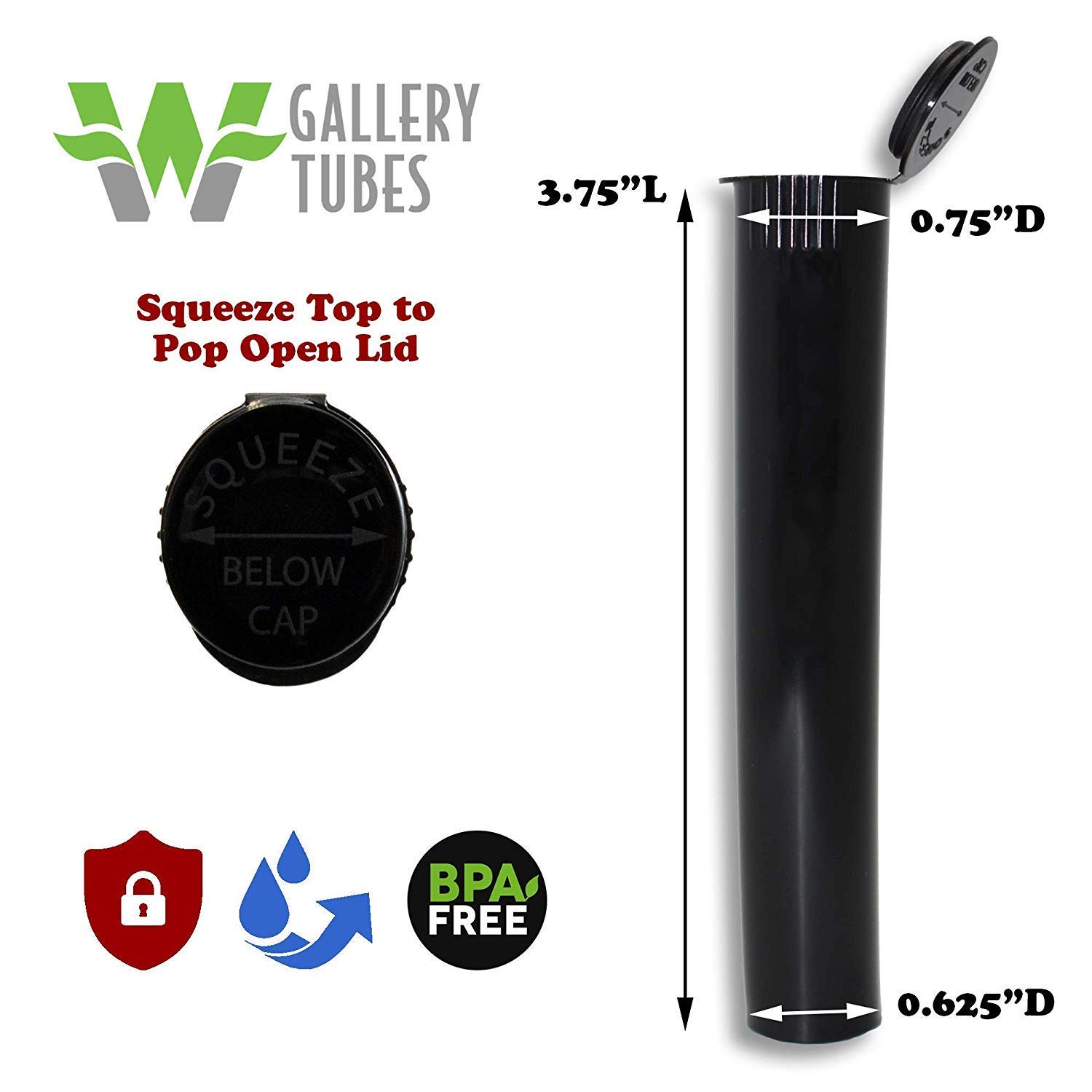 W Gallery 600 Black 98mm Open Cap Pop Top Tubes - Airtight Smell Proof Plastic Containers - Medical Grade Prescription Bottles for Pills, Herbs, Flowers & Supplements (Bulk Pack) - Perfect for Medication Storage, Travel Organizers & DIY Craft Projects