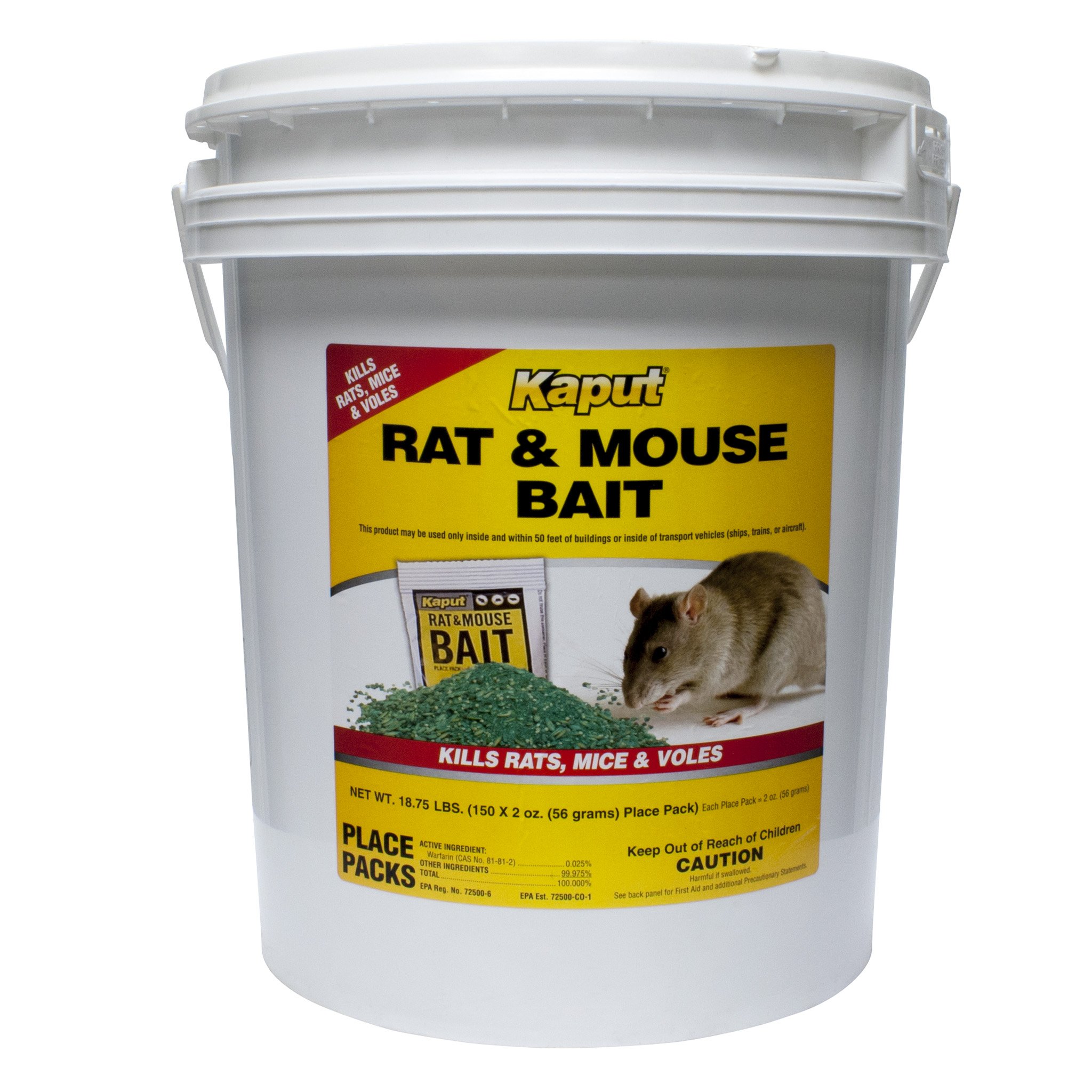 Kaput Rat Mouse Vole Bait - 150 Place Packs | Effective Rodent Killer for Home, Garage & Garden | Long-Lasting Pest Control Solution