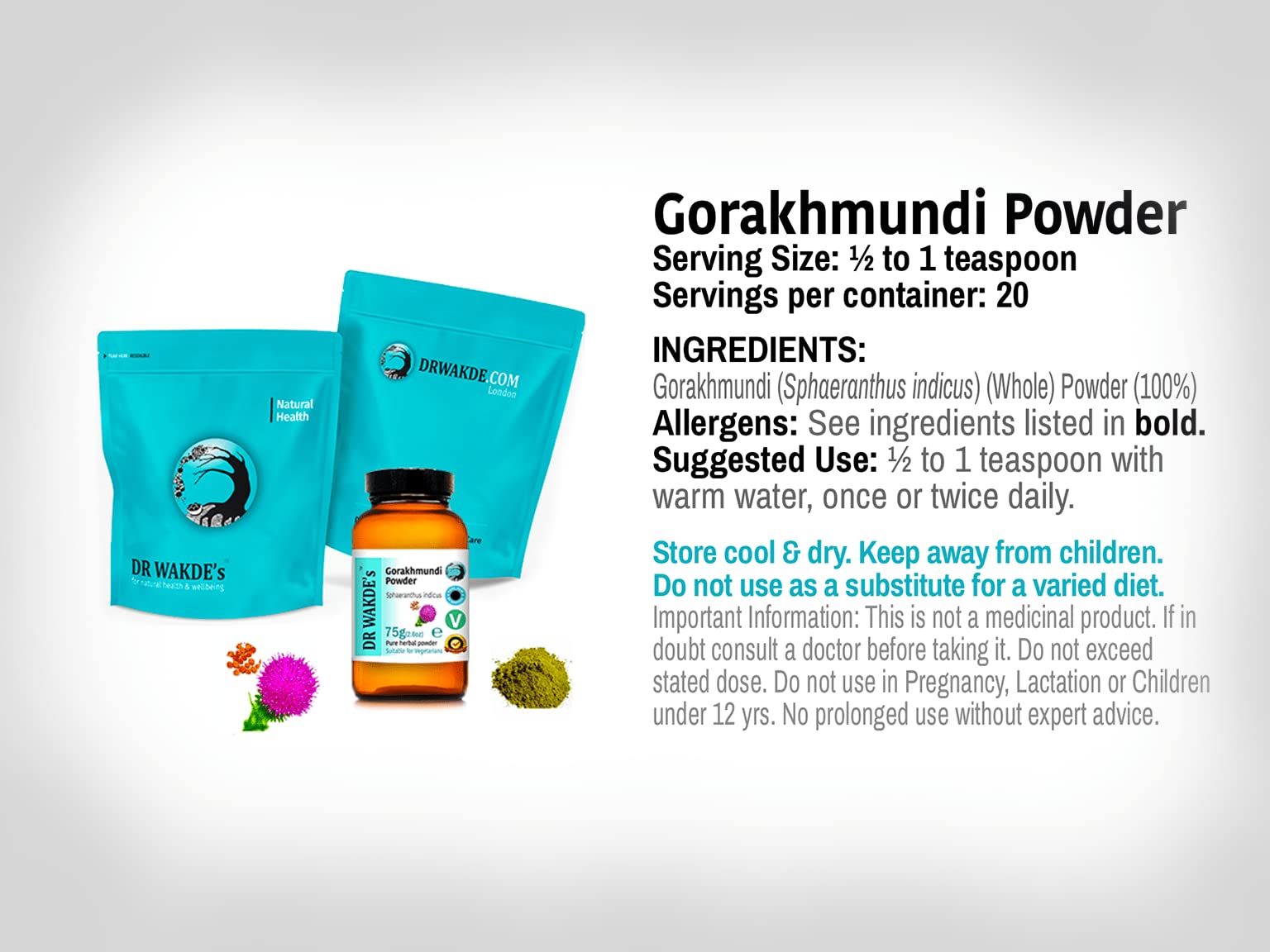 DR WAKDE'S Premium Gorakhmundi Powder (Sphaeranthus indicus) - 100% Pure, Raw & Dried Ayurvedic Herb - 100g (3.5oz) | Vegan, Gluten-Free, No Additives | Fine Powder for Tea, Smoothies & Natural Remedies | Supports Wellness & Digestive Health