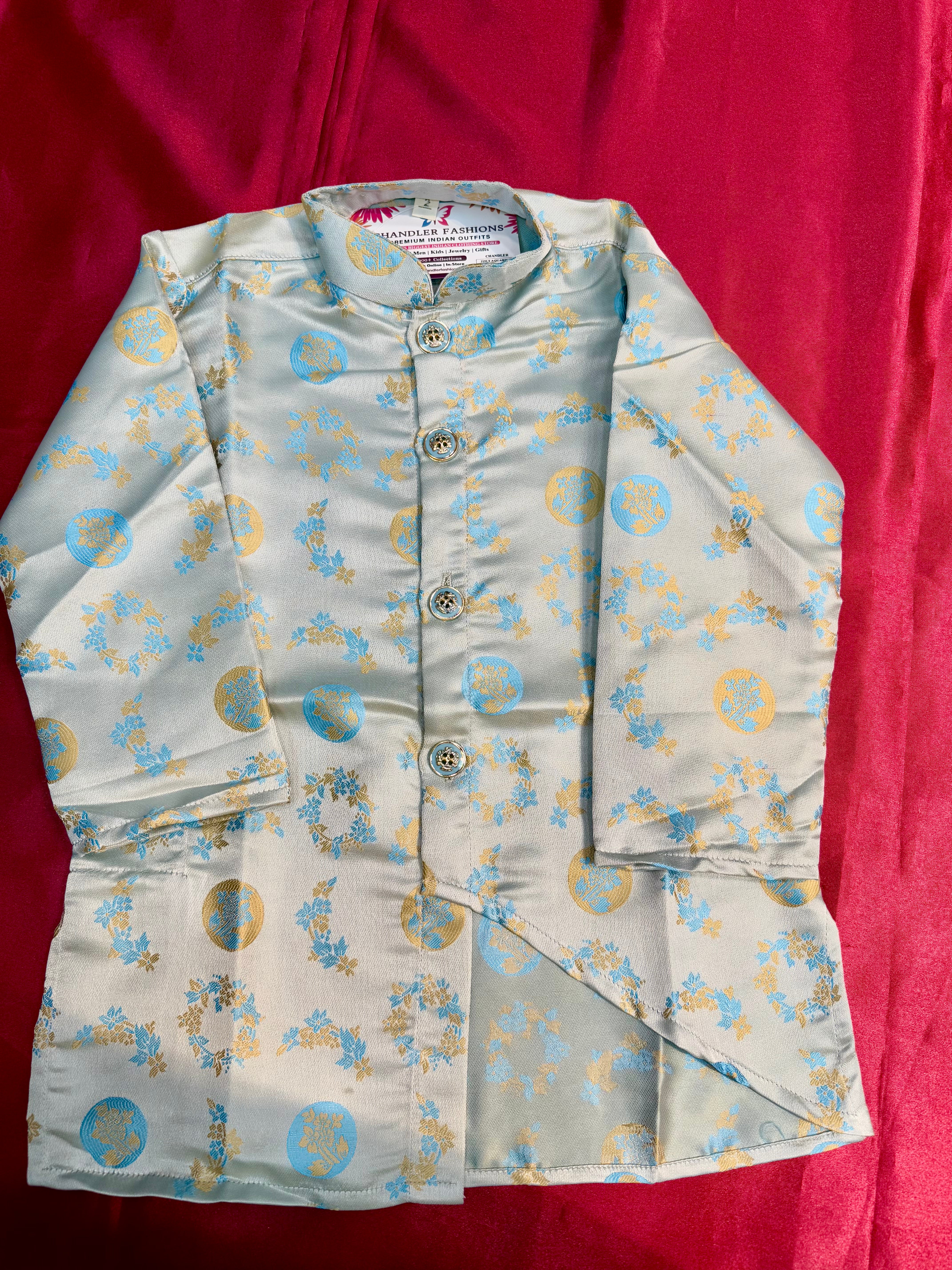 Stylish Gray Jacquard Kurta & Heavy Cotton Pajama Set for Boys - Perfect for Festivals, Parties & Family Gatherings