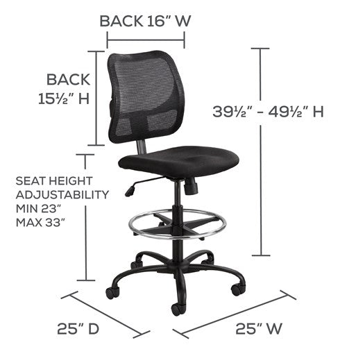 Safco Vue Black Extended Height Vinyl Chair 3395B - Adjustable Office Chair for Home & Work, Ergonomic Desk Chair with Wheels for Comfortable Seating