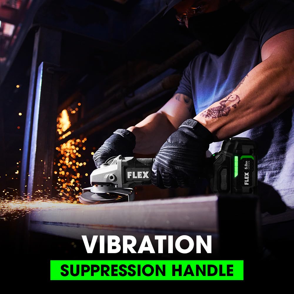 FLEX 24V Brushless Cordless 5-Inch Angle Grinder with 10,000 RPM Variable Speed, Paddle Switch, 5.0Ah Lithium Battery & 160W Fast Charger - FX3171A-1C - Perfect for Metal Cutting, Grinding, and DIY Projects