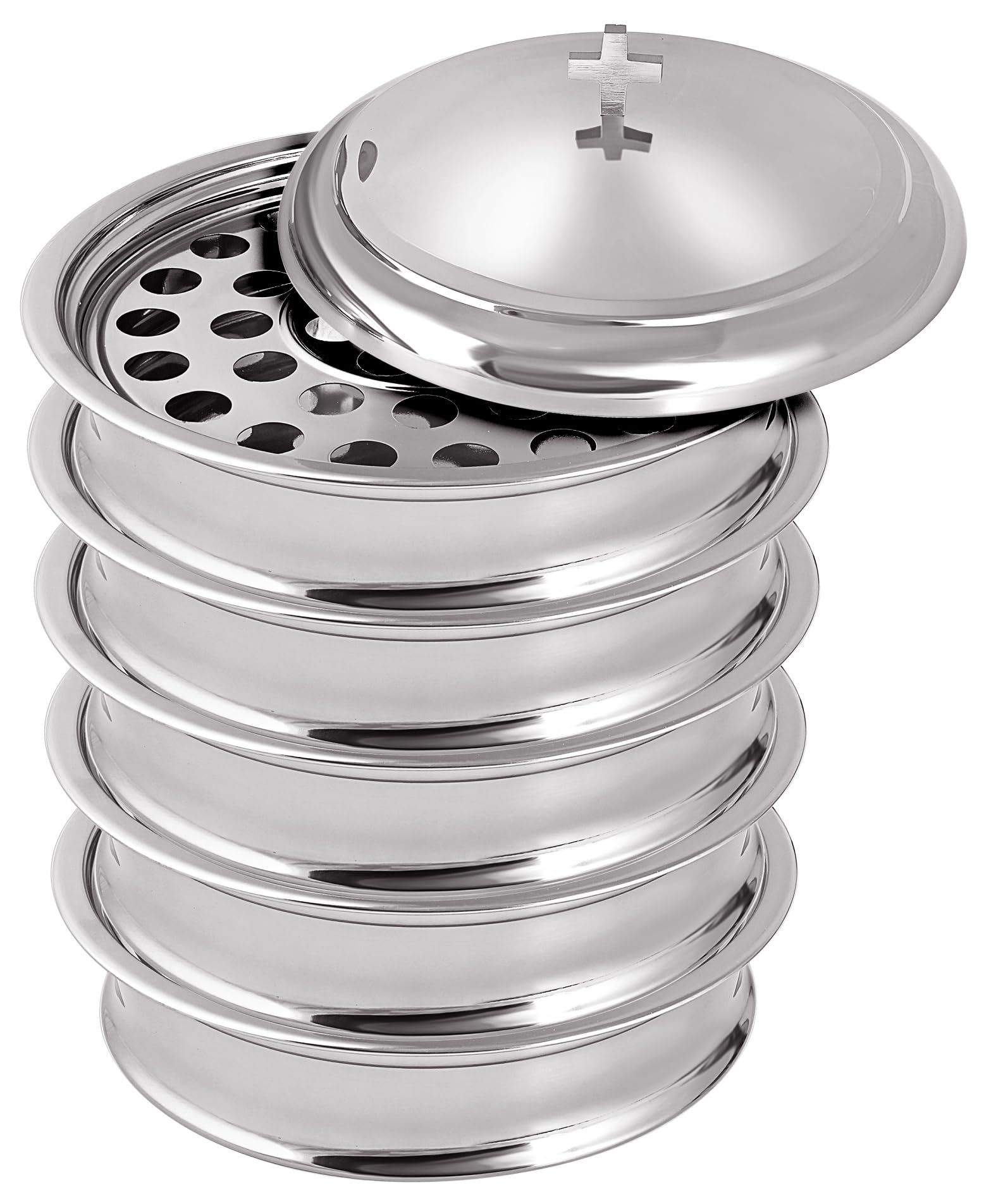 Stainless Steel Communion Wine Serving Trays with Lid - Set of 5 Mirror Finish Church Supplies for Holy Communion - Perfect for Church Services, Weddings & Religious Ceremonies