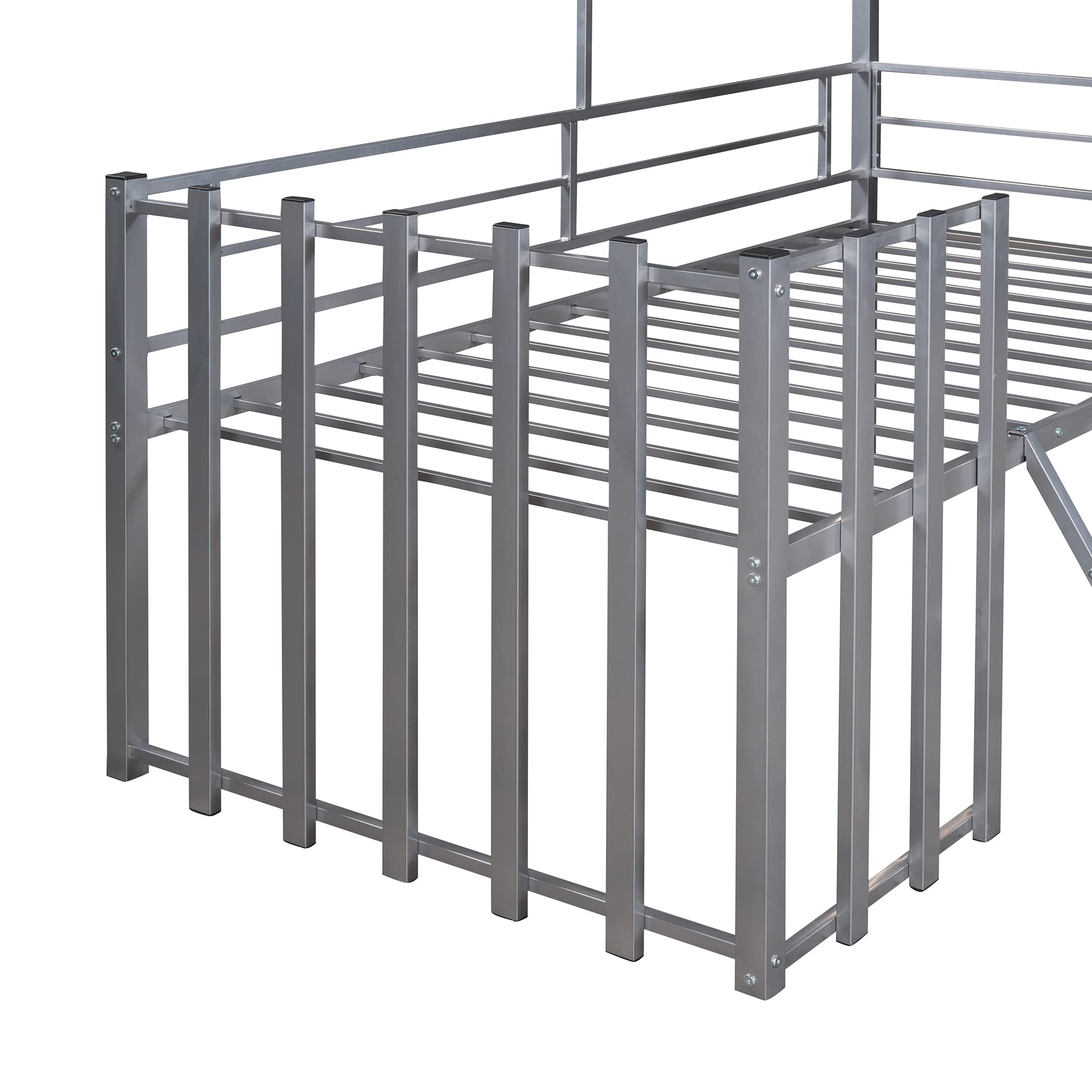 Merax Twin Size Metal Loft Bed for Kids - Sturdy Low Loft Bed Frame with Roof, Window, Safety Guardrail & Ladder - Perfect for Small Bedrooms, Playrooms & Dorm Rooms | Space-Saving Kids Furniture for Sleep & Play