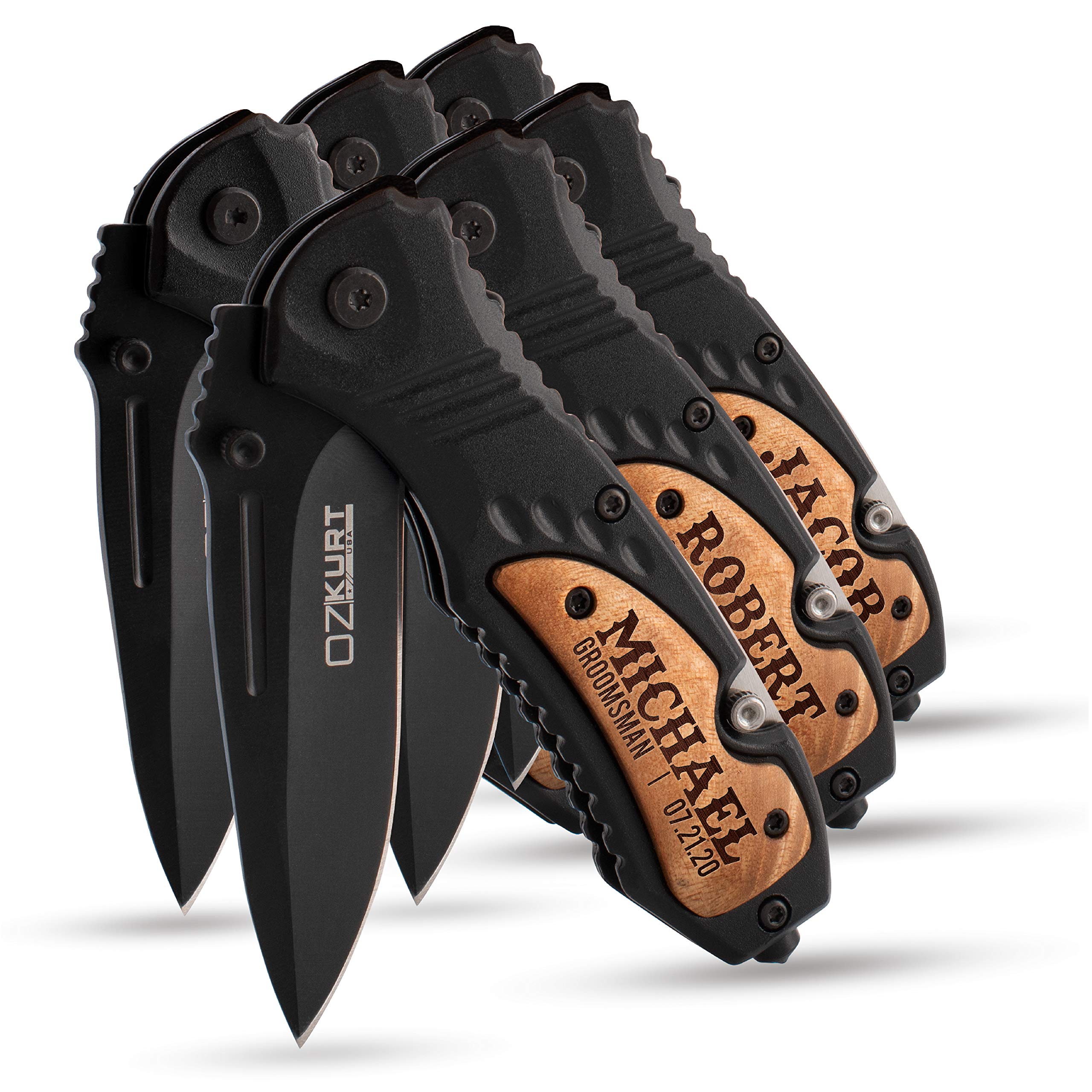 Personalized Groomsmen Gifts Set of 6 - Engraved Pocket Knife with Clip for Best Man, Wedding Party - Perfect for Outdoor Adventures, Camping & Everyday Carry (EDC)