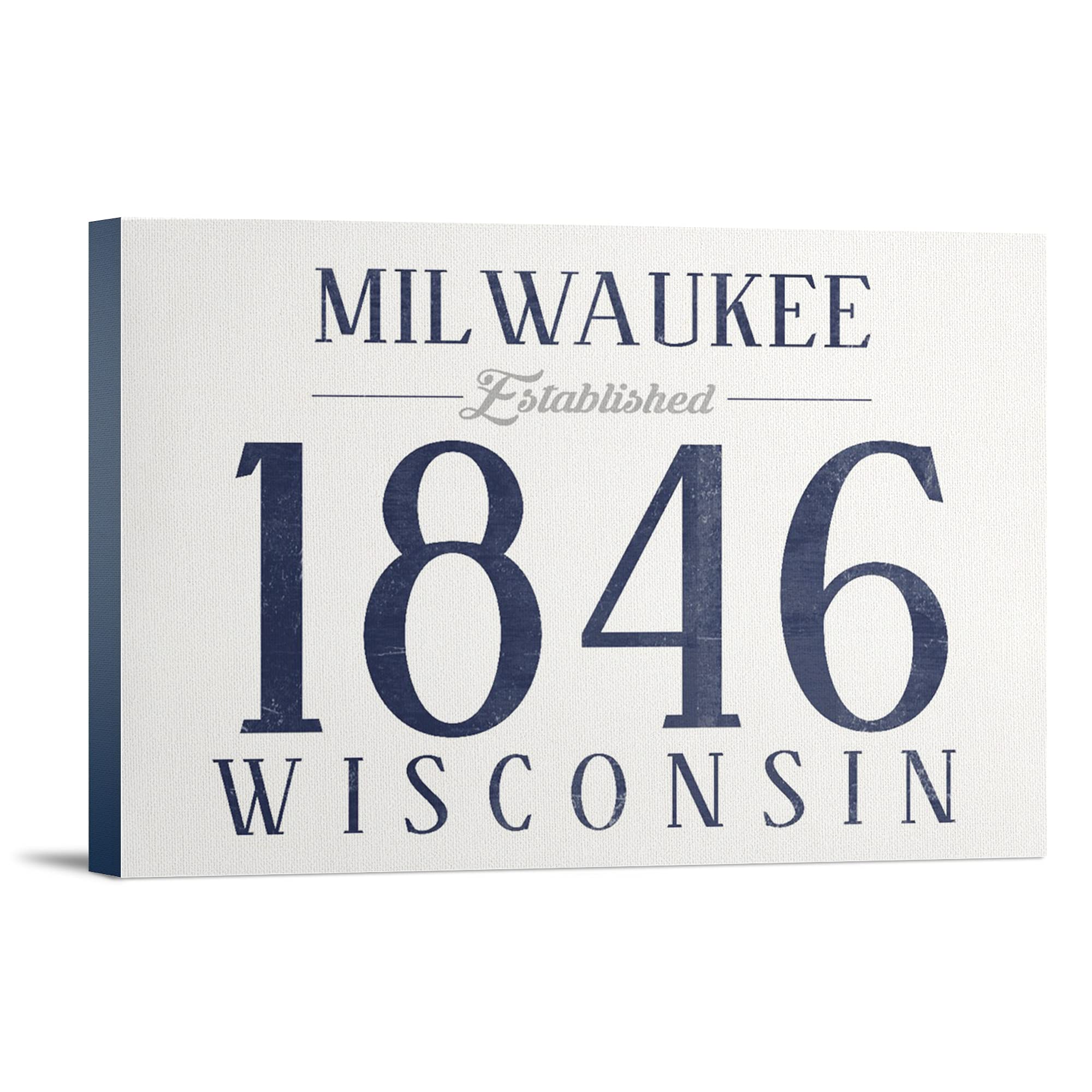 Milwaukee Wisconsin Established Date Blue 36x24 Gallery Wrapped Canvas Wall Art - Perfect for Home Decor, Office & Gifts