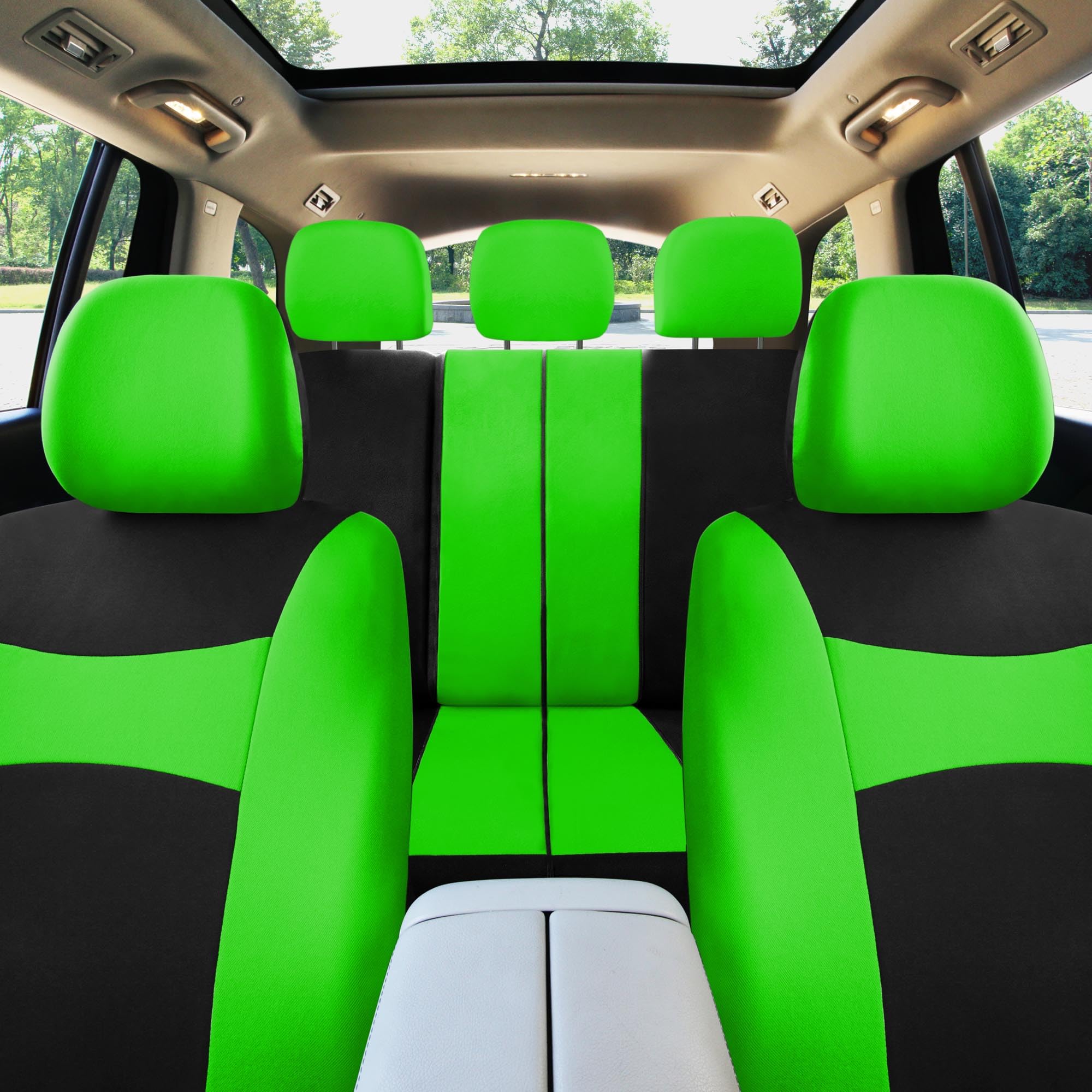 FH Group Light Breezy Green Car Seat Covers Combo Set - Universal Fit for Cars, Trucks & SUVs | Includes Luxe Carpet Floor Mats & Steering Wheel Cover | Perfect for Summer Driving & Interior Protection