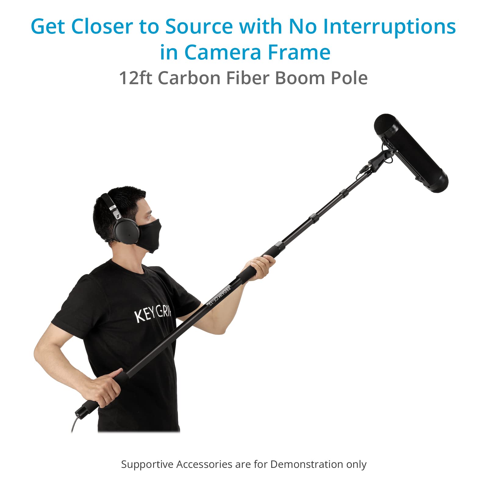 PROAIM 12ft Carbon Fiber Boom Pole with 40cm R Blimp Windscreen - Lightweight Microphone Boom for Professional Audio Recording - Perfect for Film, Podcast & Studio Use (BP12C-BMP40R)