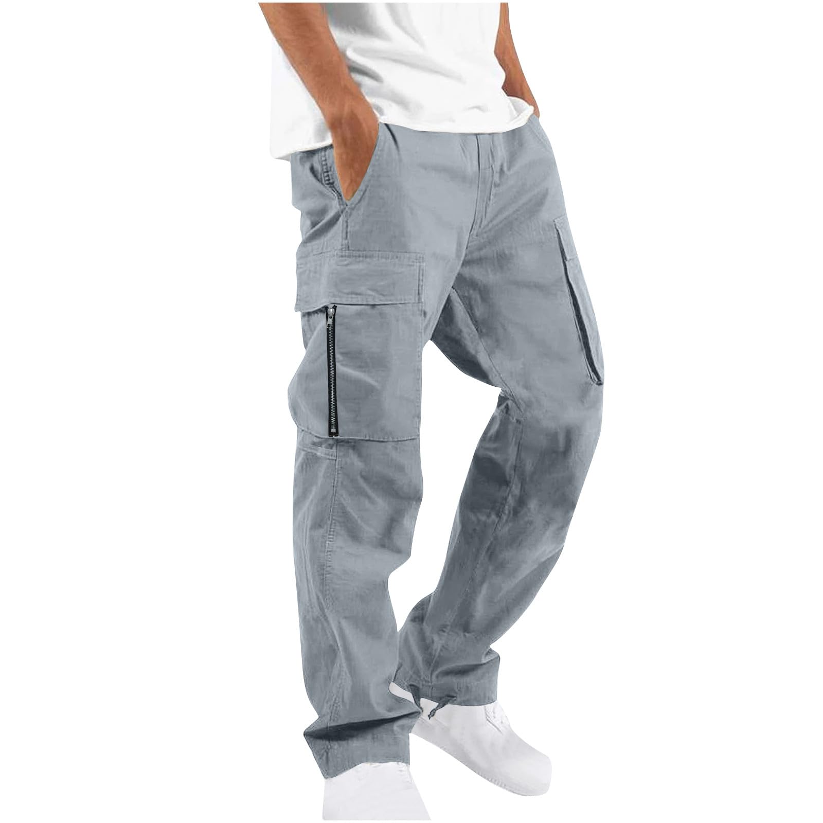 Men's Cargo Work Pants - Loose Fit Straight Leg Utility Pants with Stretchy Elastic Waist | Durable & Comfortable for Construction, Hiking, Outdoor Work & Casual Wear