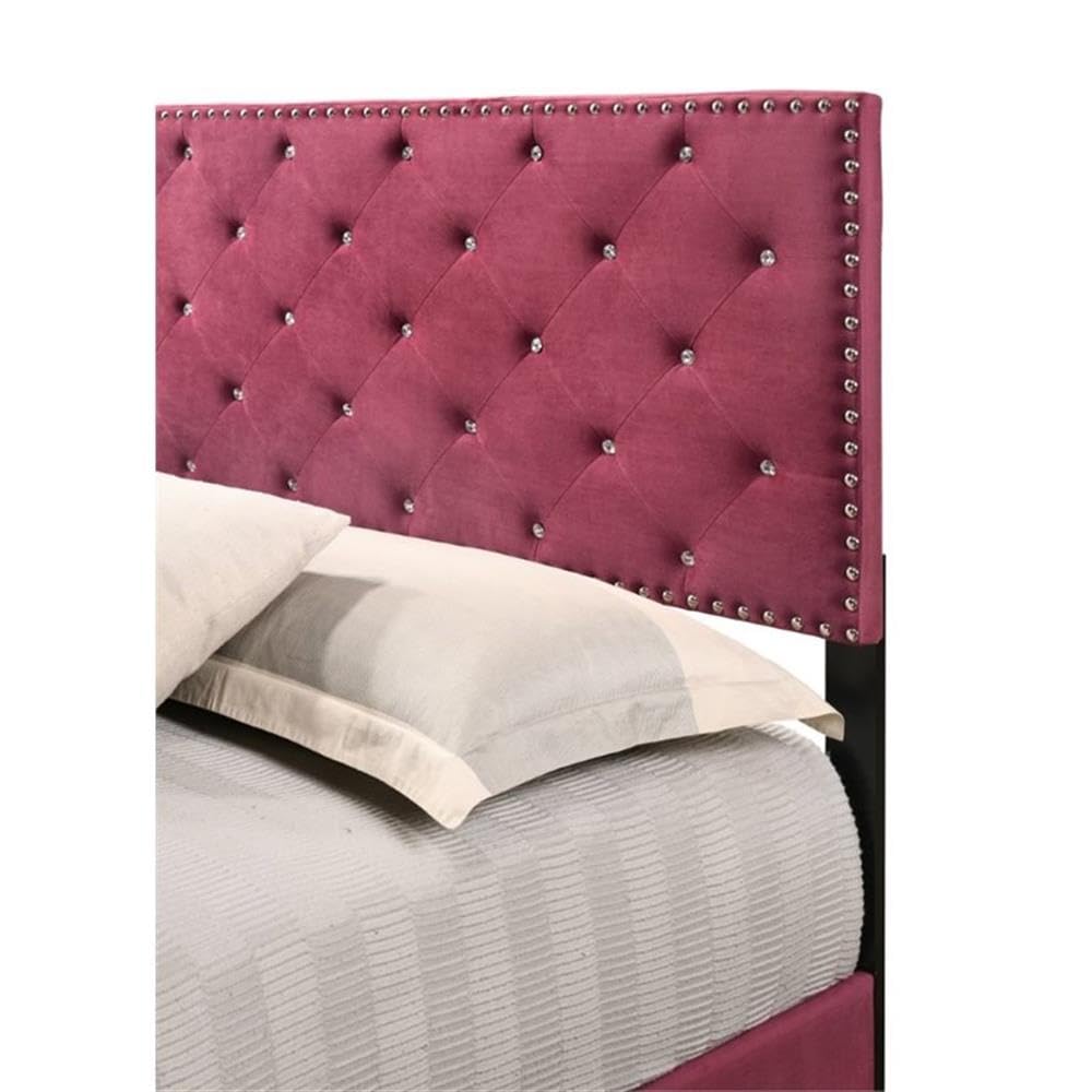 Glory Furniture Suffolk Velvet Upholstered Twin Bed Frame with Cherry Finish - Perfect for Kids' Bedroom, Guest Room & Small Spaces