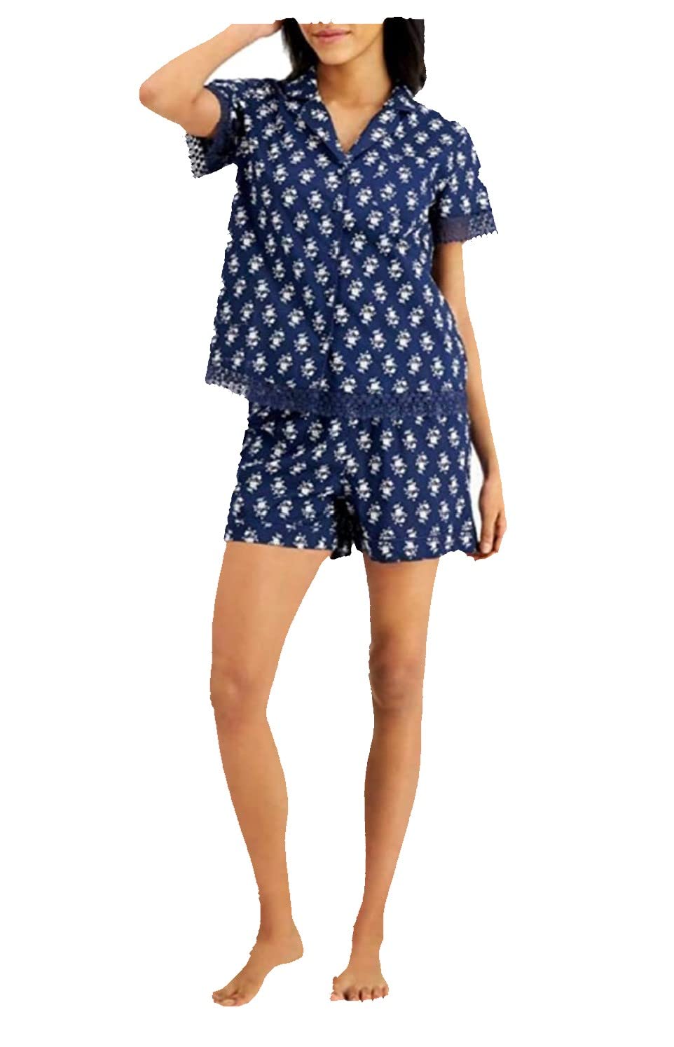 Charter Club Women's Notch Collar Cotton Pajama Shorts Set - Soft & Comfortable Sleepwear for Lounge & Summer Nights - Perfect for Relaxing at Home or Vacation