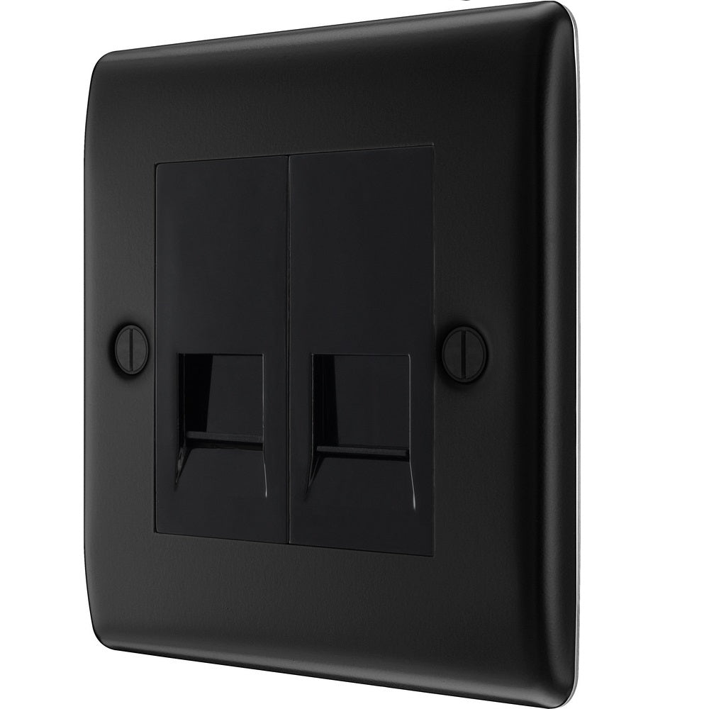 BG Nexus Metal Matt Black Double Master Telephone Socket NFBBTM2B - High-Quality Dual Port Phone Jack for Home & Office Connectivity