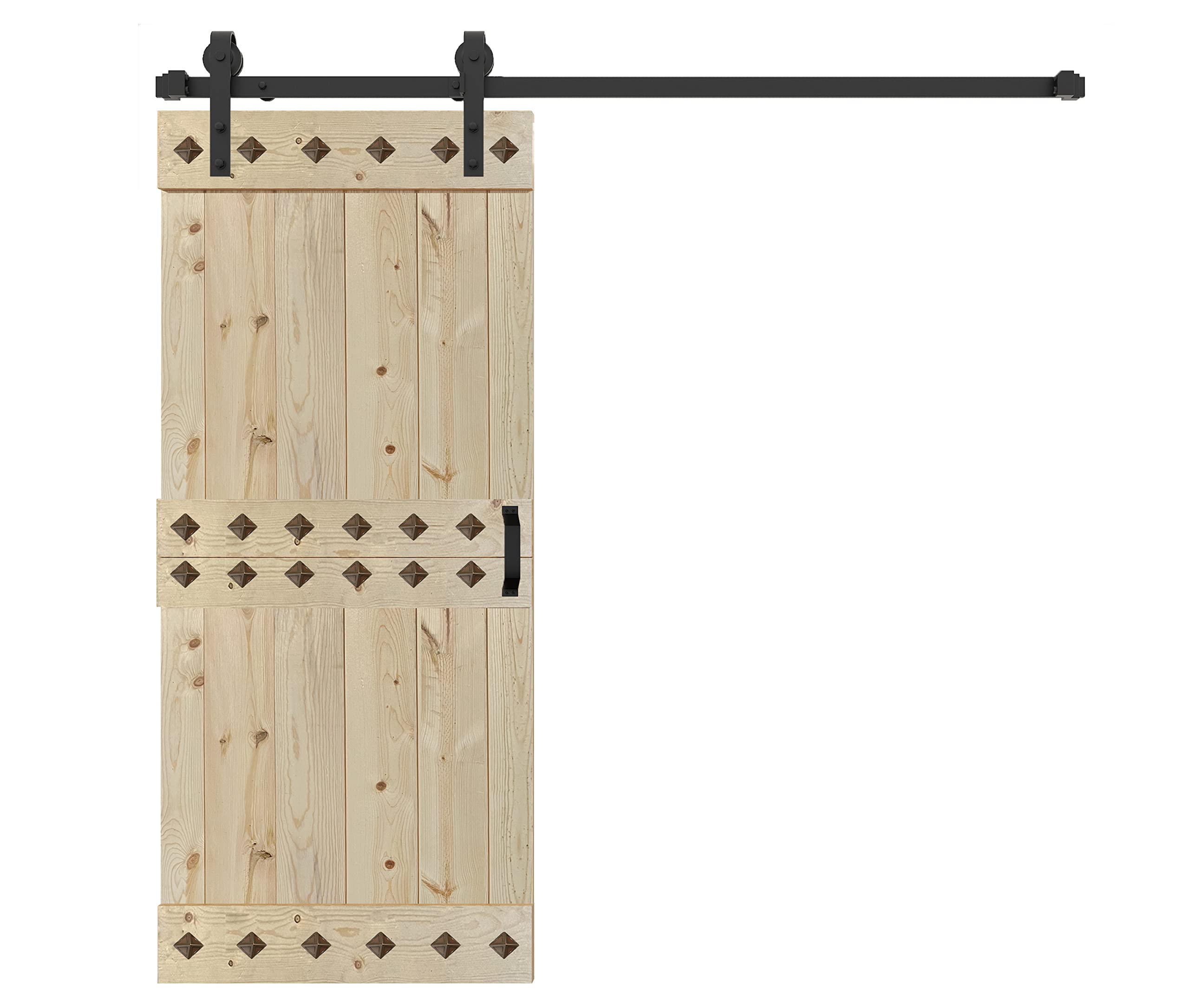 38in x 84in Knotty Pine Wood Sliding Barn Door - Mid-Century Style Interior Door with Pre-Drilled Holes & Hardware Kit (Unfinished) - Perfect for Bedrooms, Closets, and Farmhouse Style Homes