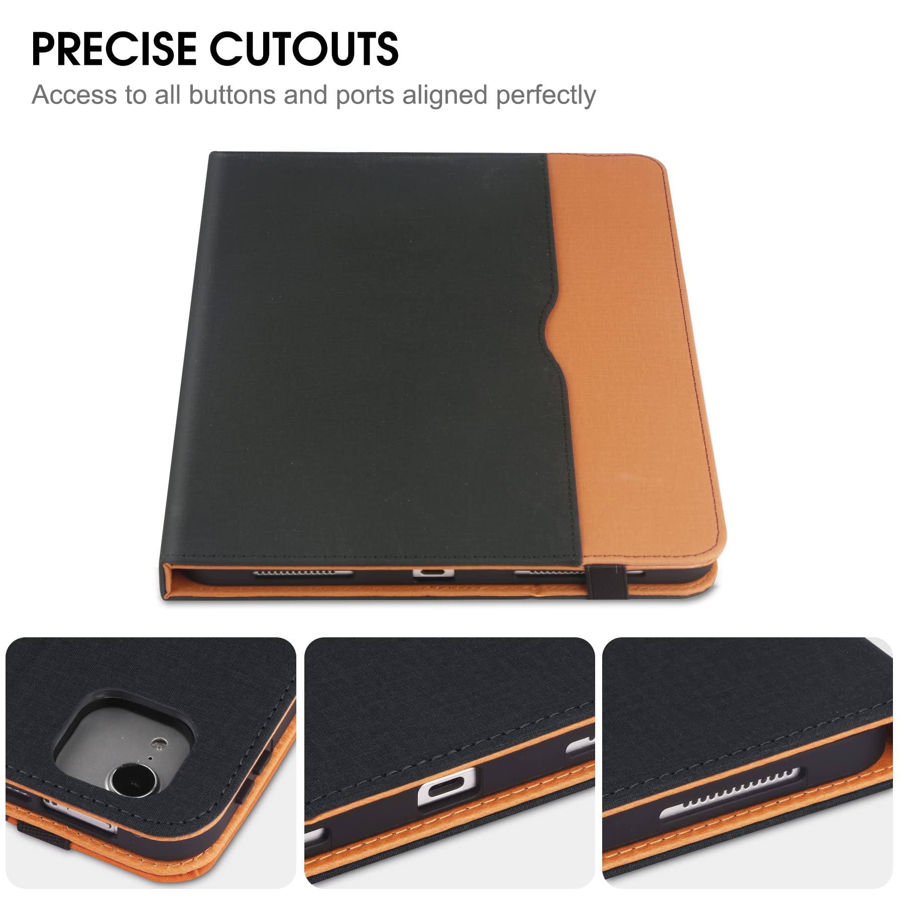 Premium iPad Air 5th/4th Gen Case (2022/2020) - 10.9 Inch Protective Cover with Built-in Apple Pencil Holder, Hand Strap & Auto Sleep/Wake | Multi-Angle Stand for Work, Study & Travel | Black/Brown Options