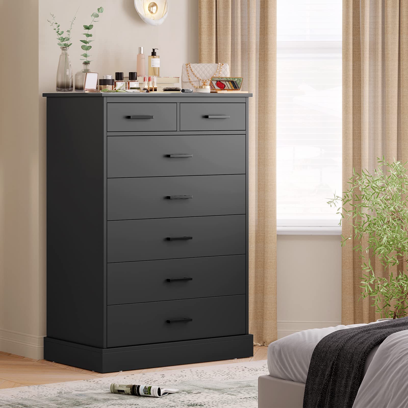 Hasuit 7-Drawer Tall Dresser for Bedroom - Solid Wood Storage Cabinet with Sturdy Base, Large Clothes Organizer Tower | Perfect for Closet, Living Room & Hallway Organization