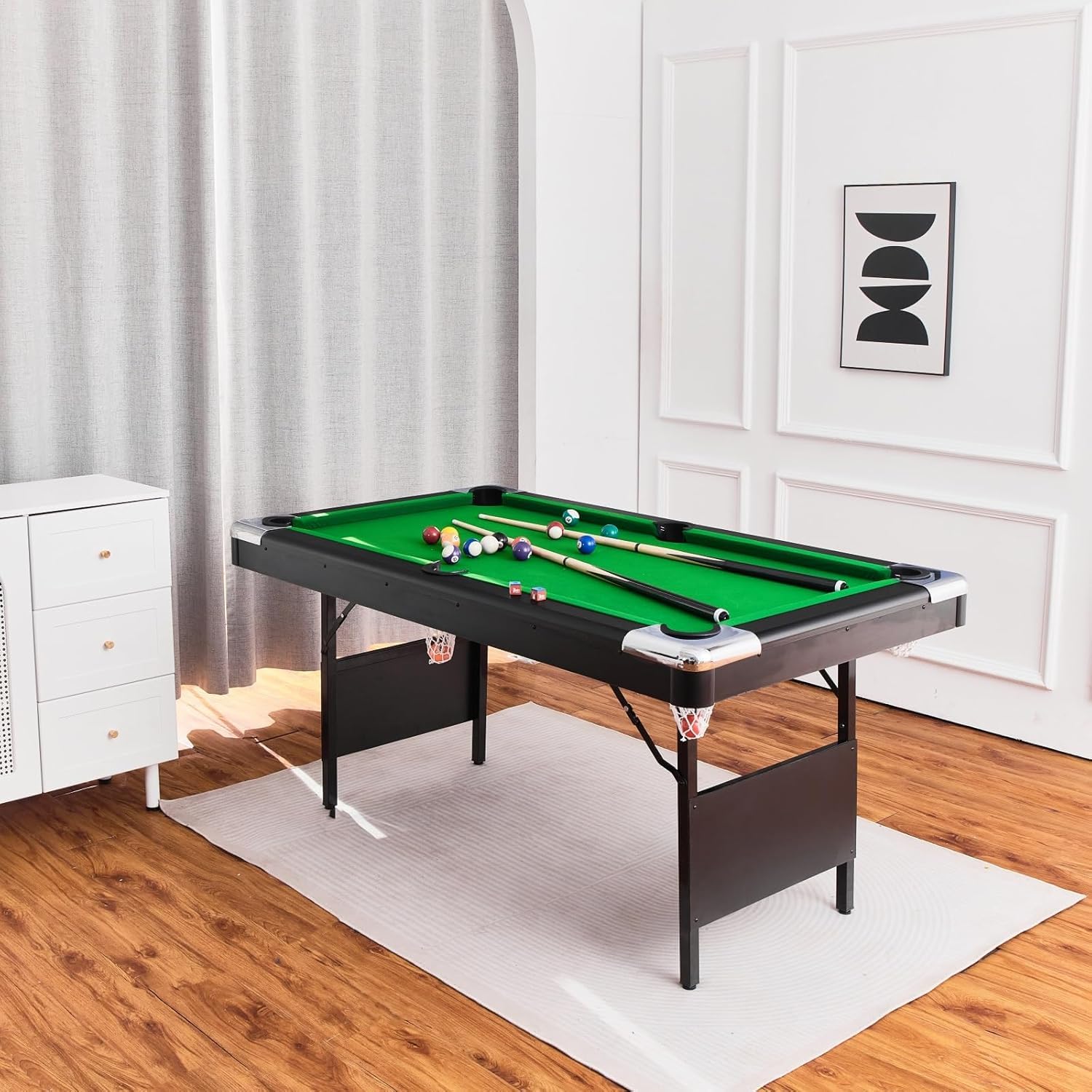 6 or 7 Ft Portable Folding Billiards Pool Table with Complete Accessories Set - Perfect for Family Game Rooms, Basements, Garages & Indoor Entertainment Spaces