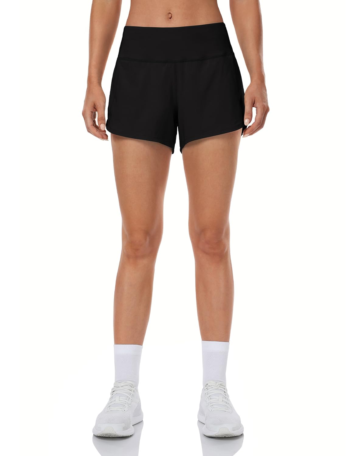 HeyNuts Women's 4'' Focus Running Shorts with Liner & Zipper Pocket - Mid Waist Athletic Workout Shorts for Jogging, Gym, Yoga & Outdoor Activities