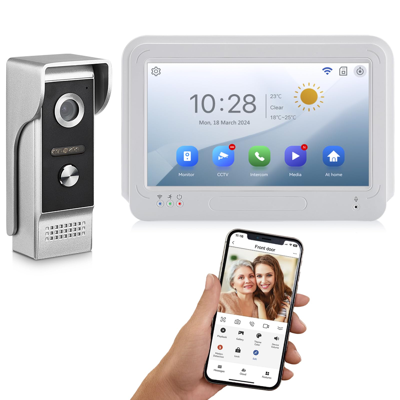 Wireless WiFi Video Doorbell Intercom System - 1080P HD Smart Door Camera with 7-Inch Touch Screen Monitor, Tuya APP Remote Control, No Monthly Fees (Wired Power) for Home Security & Smart Home Integration