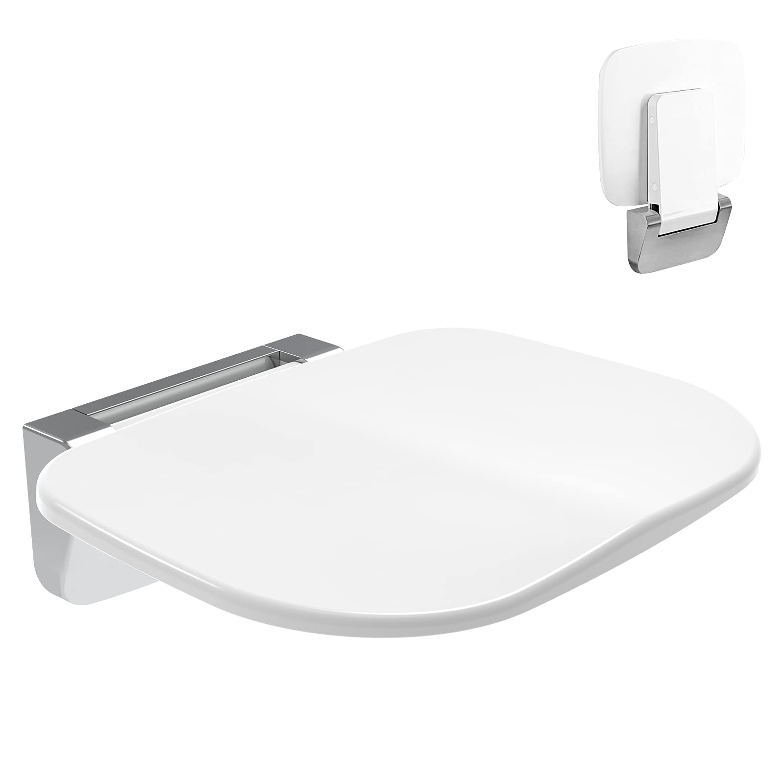 Foldable Shower Chair Wall Mounted - 400 LB Capacity Fold Down Shower Seat for Elderly, Adults & Disabled - White - Perfect for Small Bathrooms, Assisted Living & Safe Bathing