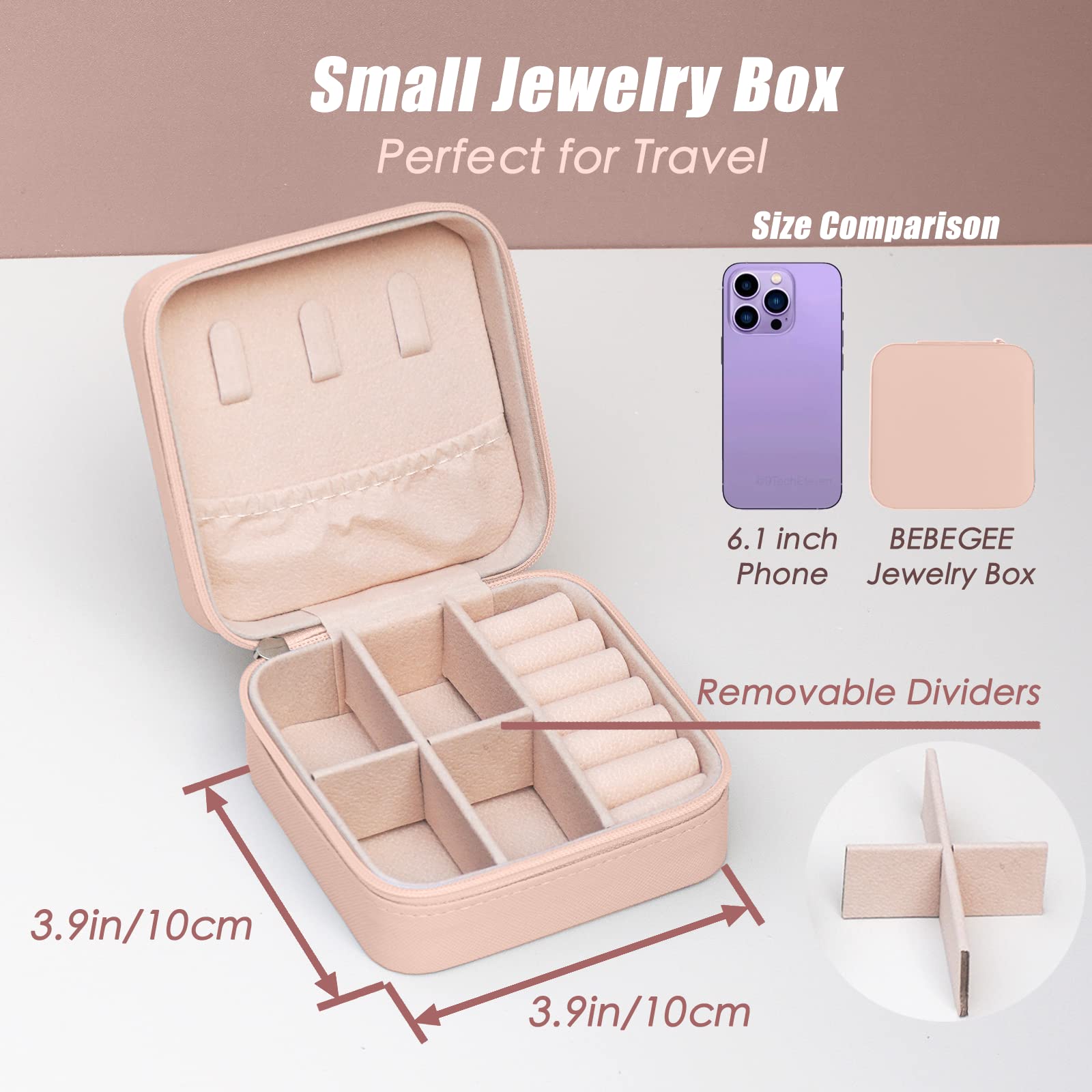 Portable Travel Jewelry Organizer Box - Mini Jewelry Case for Women, Small Jewelry Storage Essential for Travel | Bridesmaid Proposal Gift, Wedding Accessories | Perfect for Vacations, Business Trips & Daily Use (Pink Peach, 1pc)