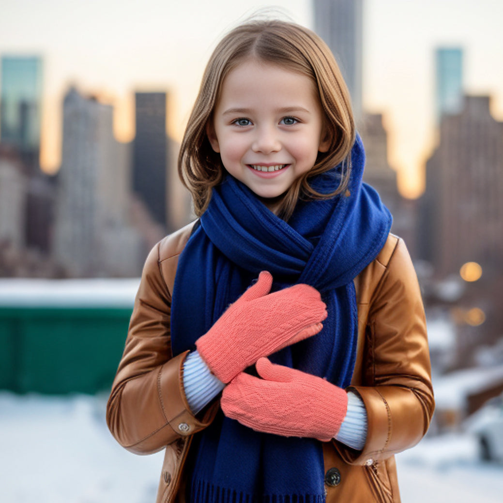 Warm Cable Knit Children's Mittens for Girls & Boys - Medium Size (3-5 Years), Soft Coral Winter Gloves for Toddlers - Perfect for Snow Play, Outdoor Activities & Cold Weather Protection