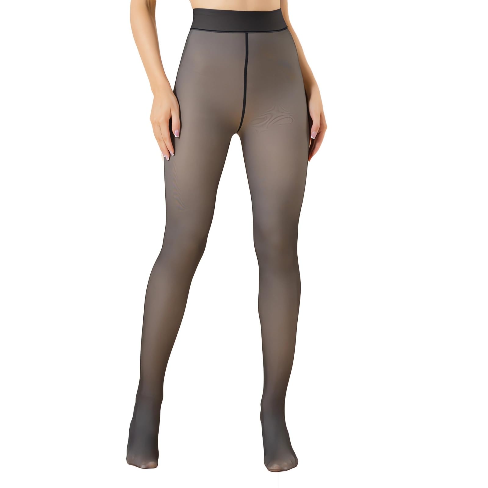Women's Fleece Lined Thermal Tights - Fake Translucent Nude Warm Pantyhose, High Stretch Opaque Winter Leggings for Cold Weather & Outdoor Activities