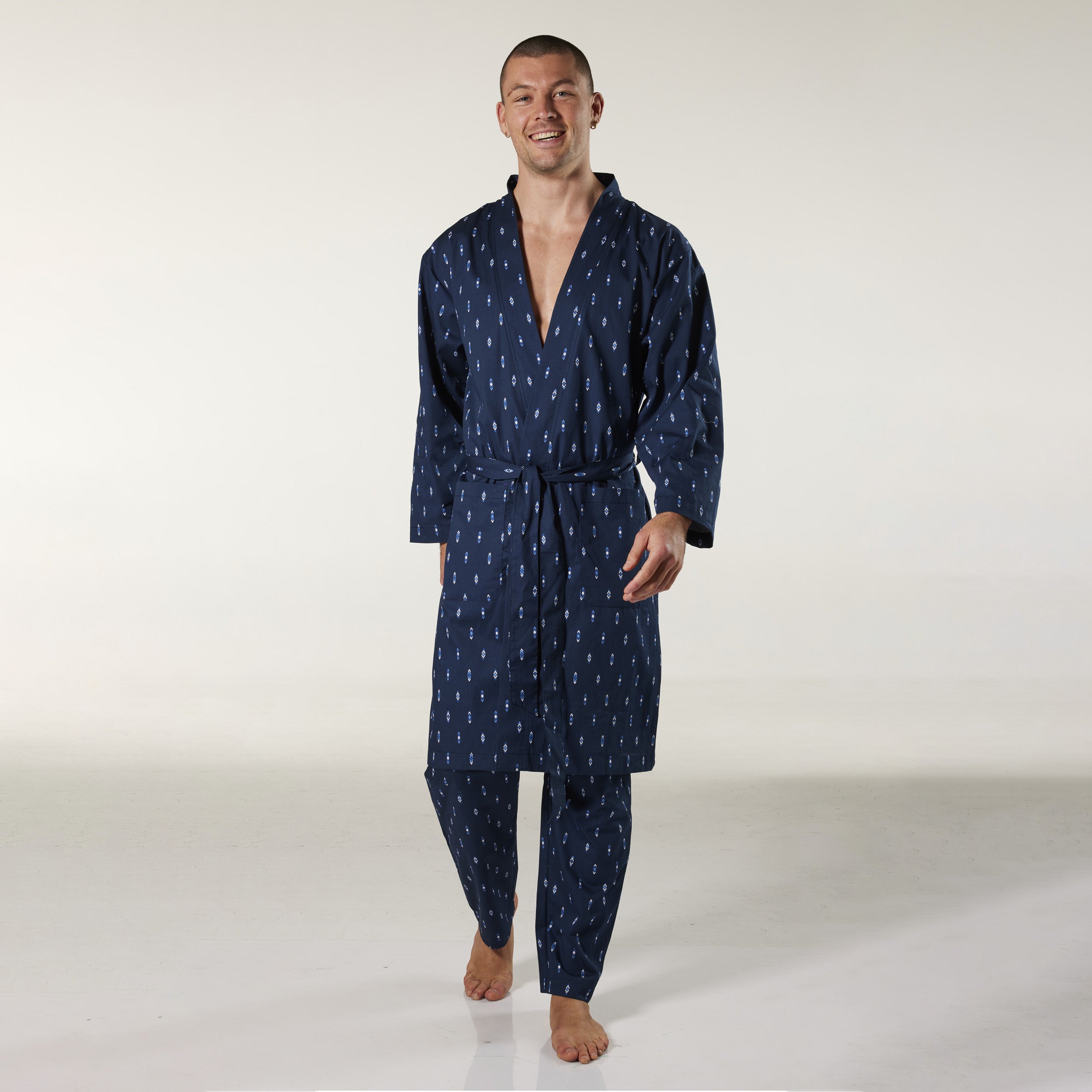 Men's Flint Cotton Robe Navy Blue - Soft & Comfortable Bathrobe for Spa, Lounge & Relaxation at Home