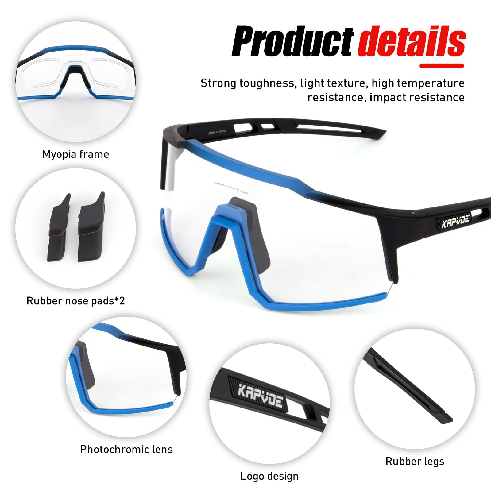 KAPVOE Photochromic Cycling Glasses for Men & Women - MTB Clear Lens Transition Sunglasses for Mountain Biking & Road Cycling - Perfect for Outdoor Sports & Sunny Day Rides