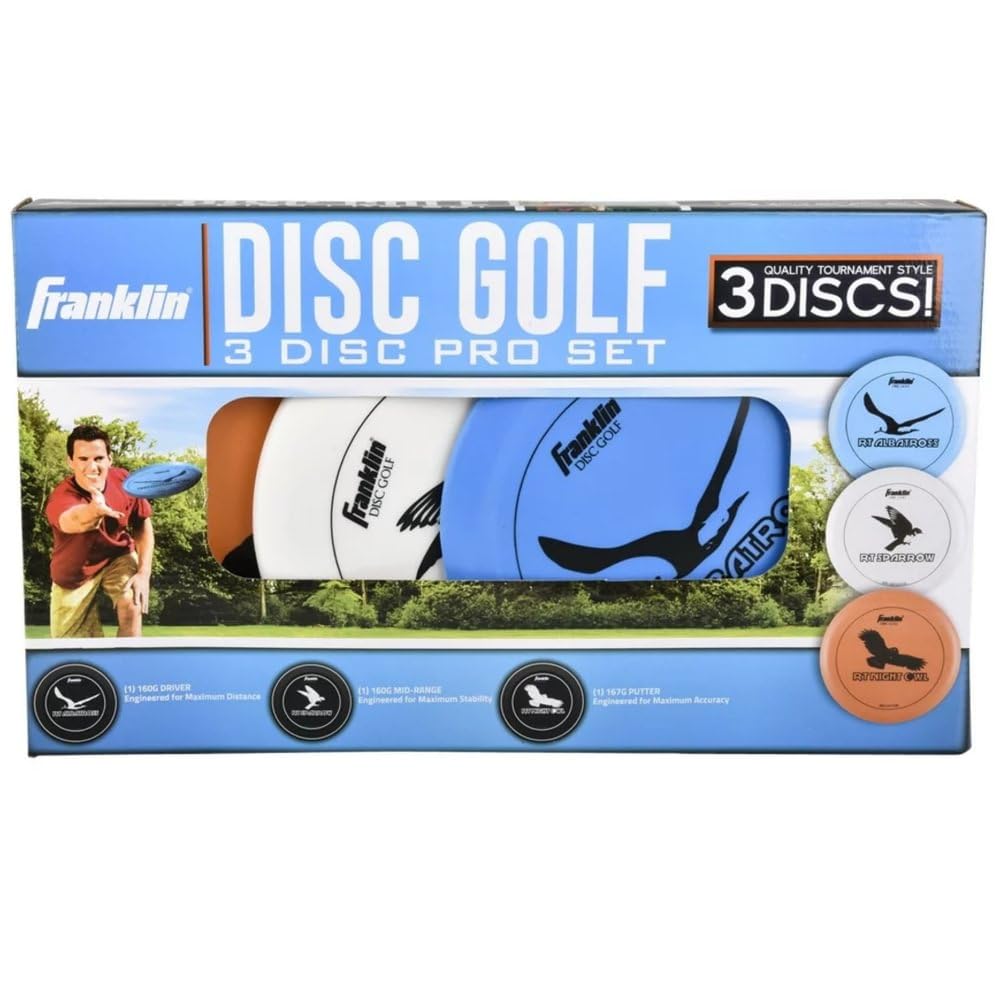 Franklin Sports Disc Golf Starter Set - 3 Discs for Beginners | PDGA Approved Golf Discs for Driving, Mid-Range & Putting | Perfect for Outdoor Recreation & Backyard Games