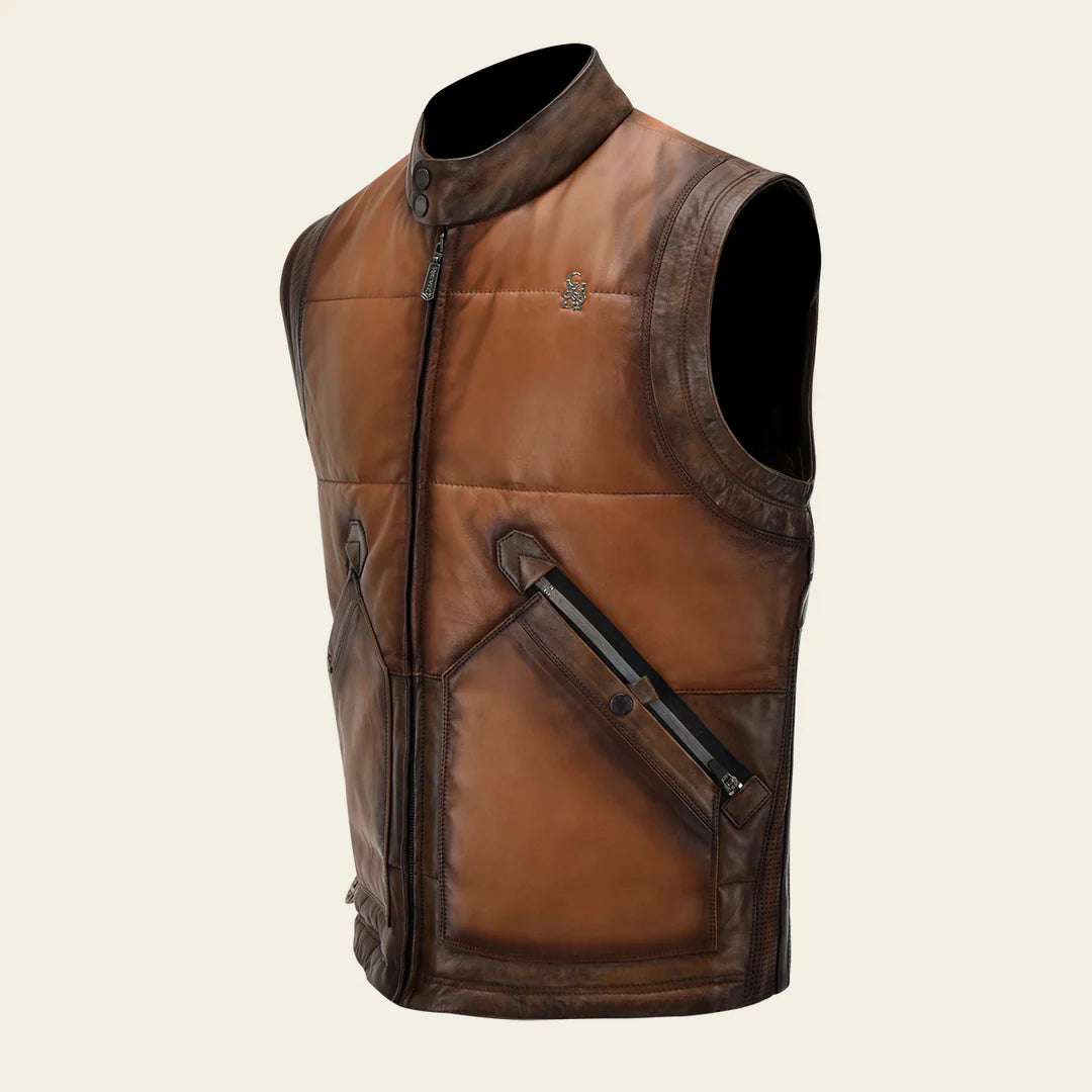 H353COC Men's Casual Leather Vest in Honey Brown – Stylish & Comfortable for Outdoor Adventures, Travel, and Everyday Wear