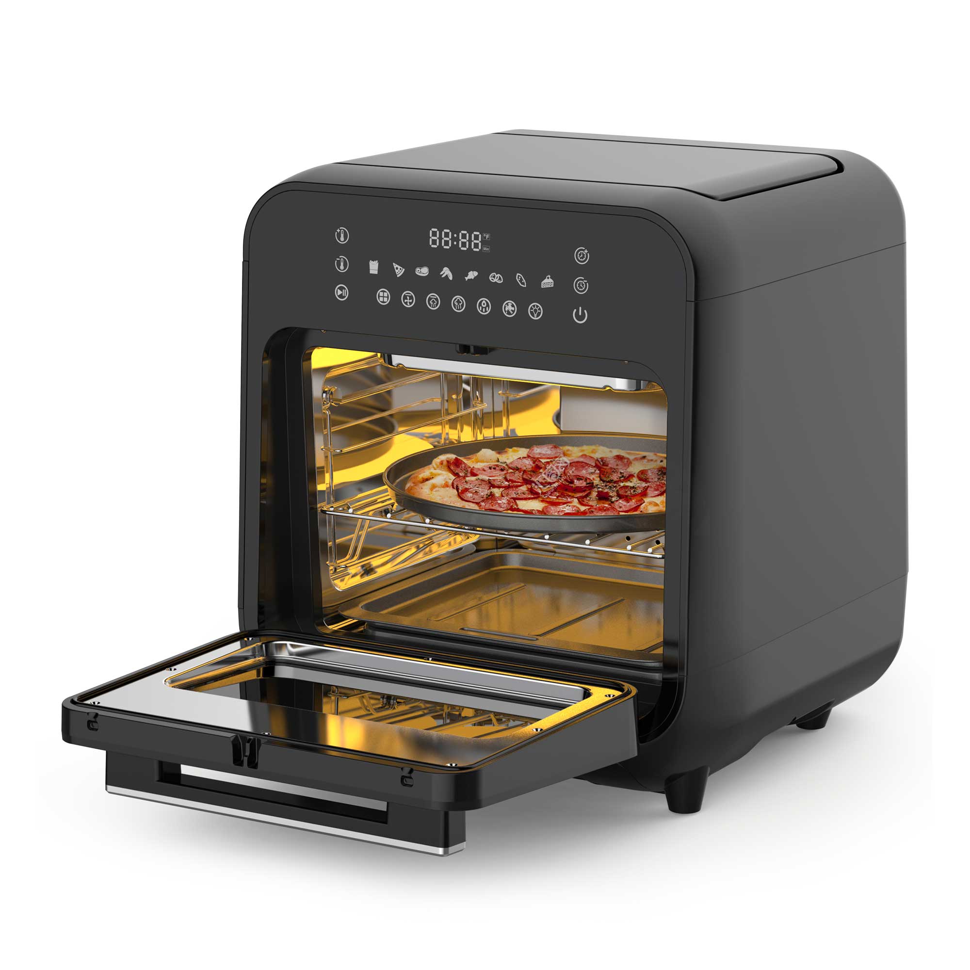 Baridi 15L Steam Air Fryer Oven Combo with Self-Cleaning - 8 Preset Functions, 1635W, Black - Perfect for Healthy Cooking, Baking, Roasting & Frying at Home