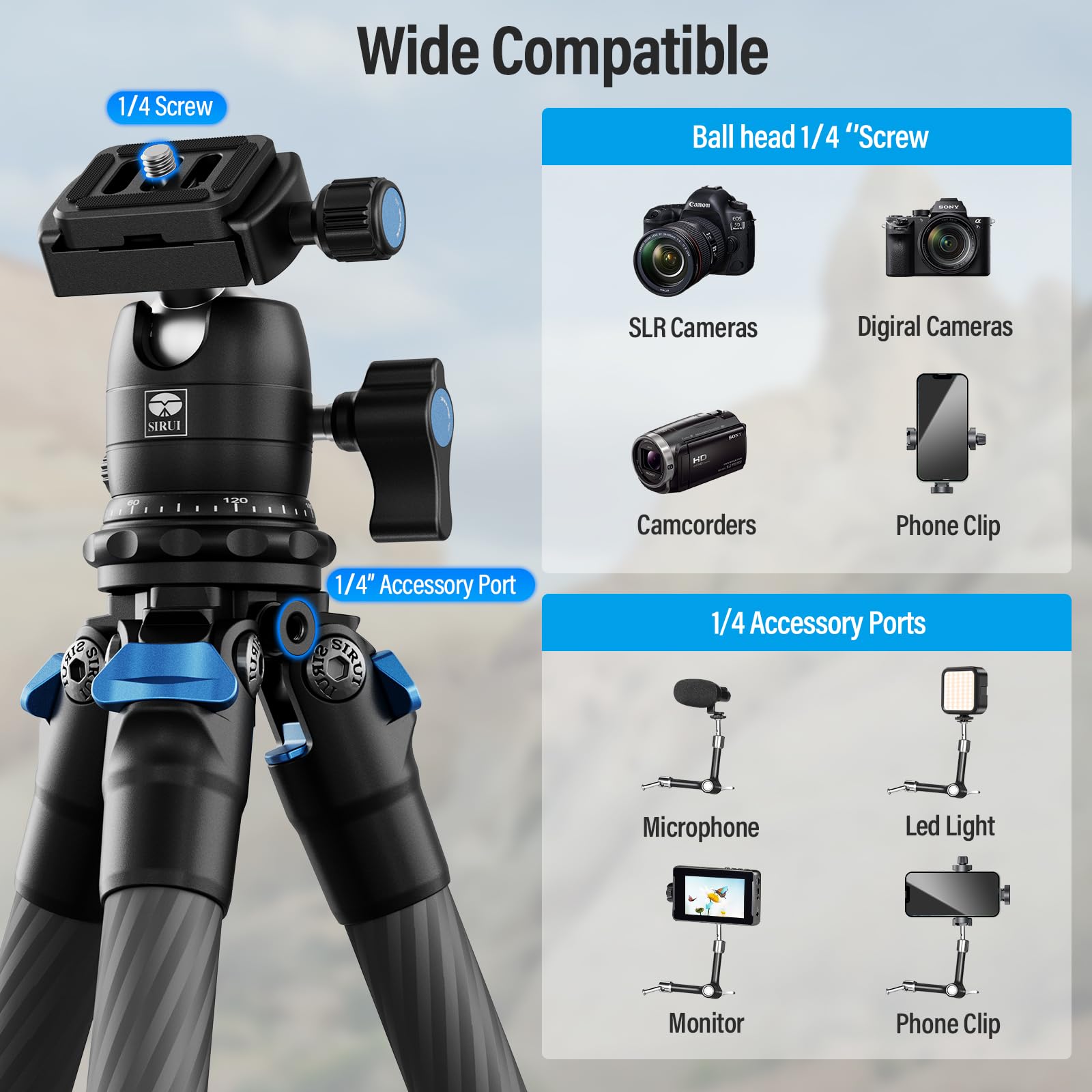 SIRUI Carbon Fiber Travel Tripod with 360° B-00K Arca-Swiss Ballhead - Compact Lightweight Mini Desktop Tripod for Mirrorless Cameras, DSLR, Smartphones (Folded 12.1