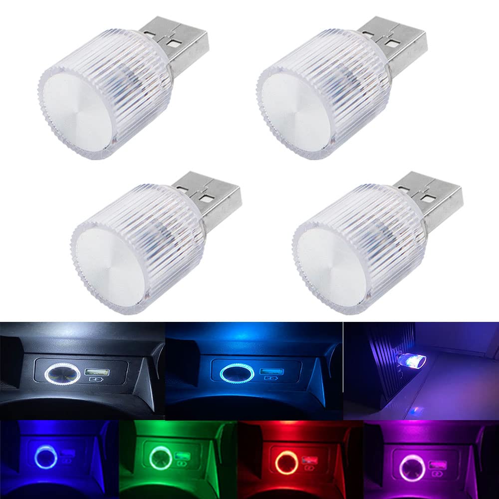 YSY 4Pcs Mini USB LED Lights - 5V Car Interior Ambient Lighting & Smart USB Atmosphere Lamp for Laptop, Keyboard, Home Office Decoration - Ice Blue Night Light (Perfect for Gaming Setups, Bedside Reading & Mood Lighting)