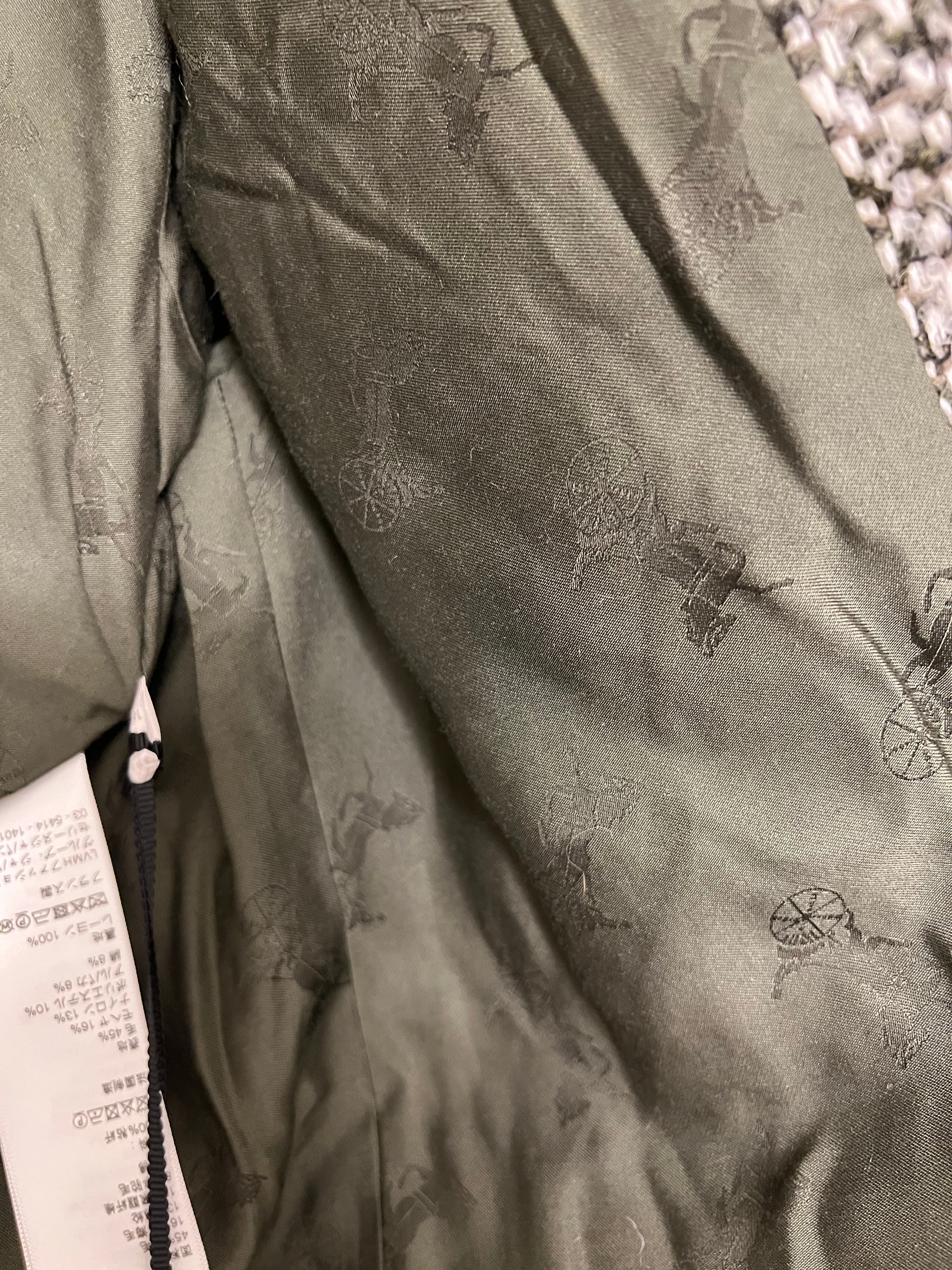 Celine Olive Tweed Size 38 Chausser Jacket - Women's Luxury Tweed Blazer for Office, Dinner & Special Occasions