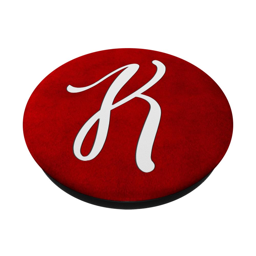 Silver White Initial Letter K Phone Grip with Red Pattern - PopSockets Standard PopGrip for Secure Phone Handling and Stylish Accessory