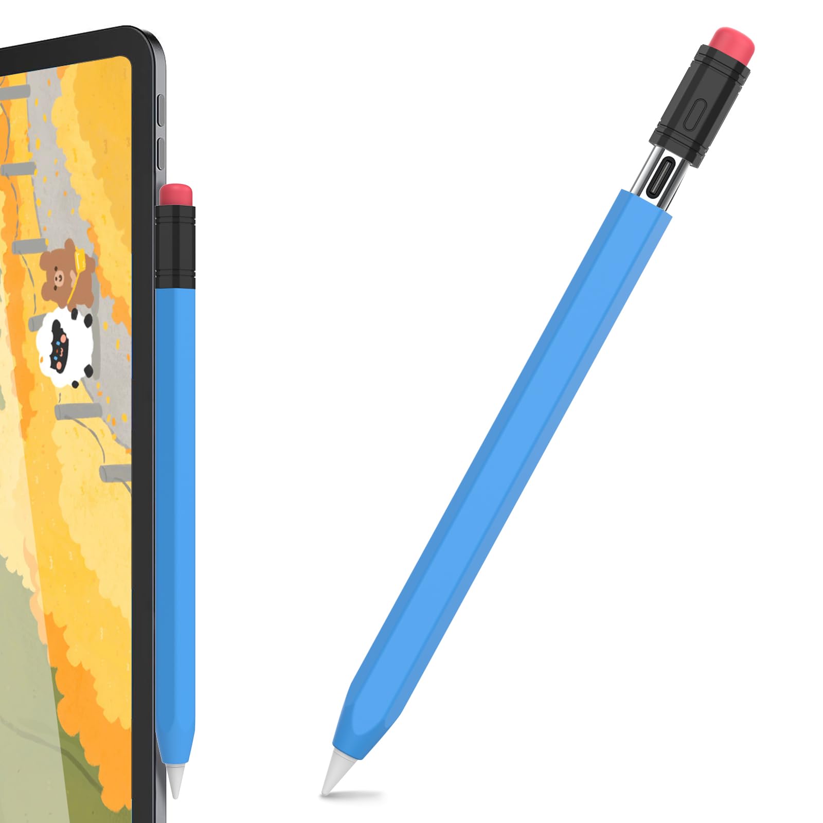AhaStyle Classic Silicone Sleeve Cover for Apple Pencil USB-C - Protective Skin Holder with Grip Accessories (Blue) | Perfect for Drawing, Note-Taking & iPad Stylus Protection