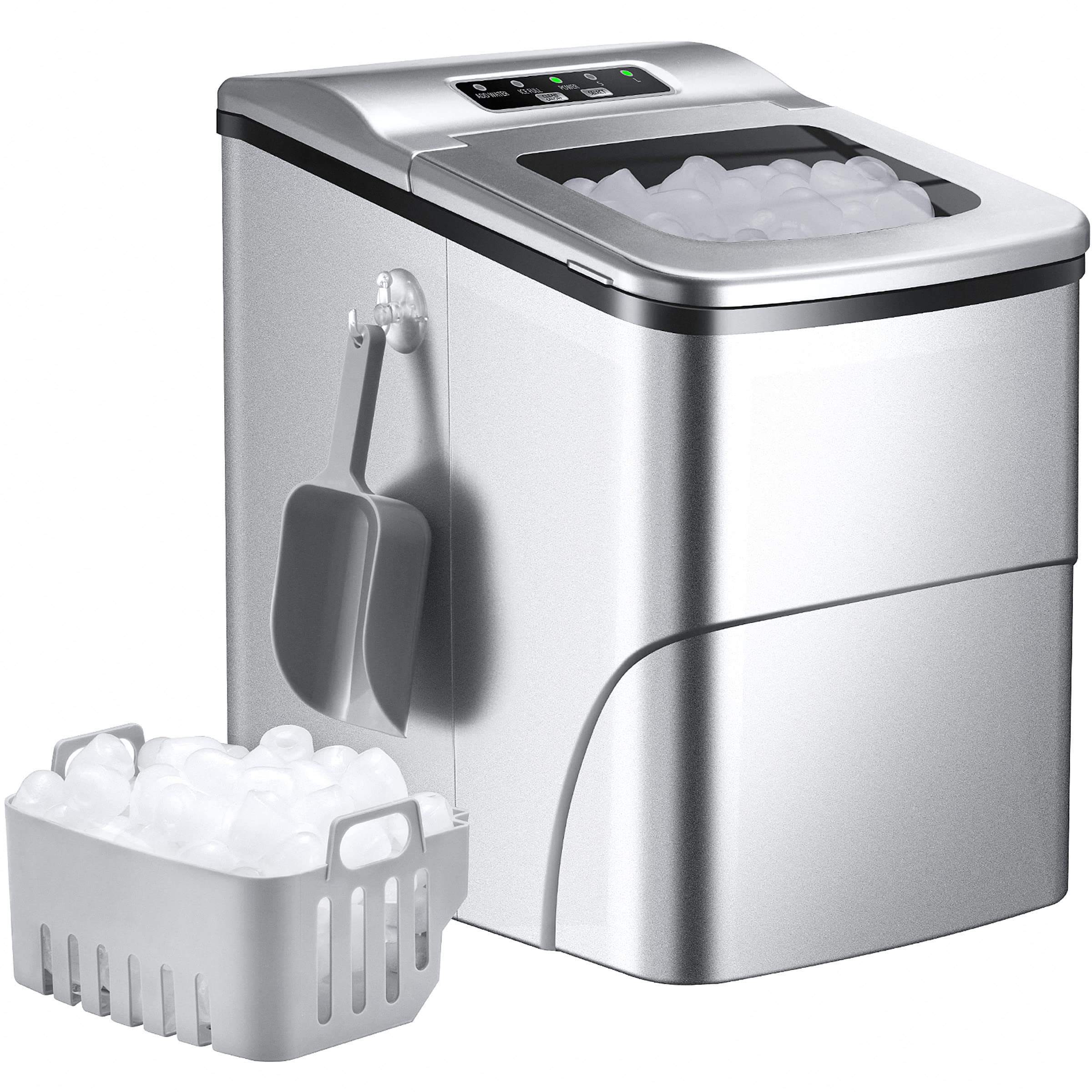 26Lbs Portable Ice Maker Machine - Compact Countertop Self-Cleaning Ice Maker with 6-Minute Fast Freeze, 9 Cubes per Batch, 2 Ice Size Options - Perfect for Home, Office, Parties, Camping & RV Use (Silver)