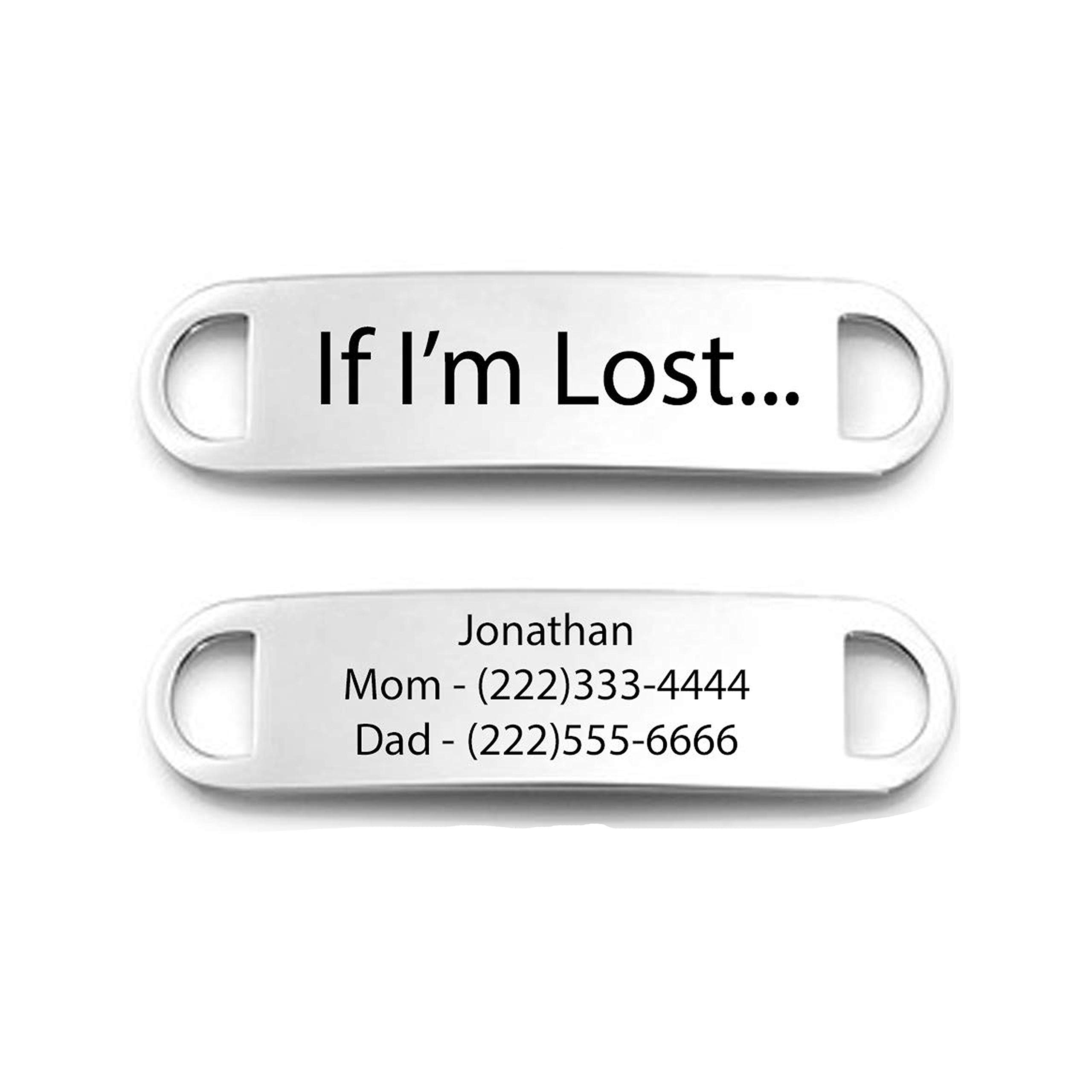 Stainless Steel Shoe ID Tag for Kids - Durable Alert ID Tag for Children - Perfect Marathon Gift for Runners (Great for Sports, School & Outdoor Activities)