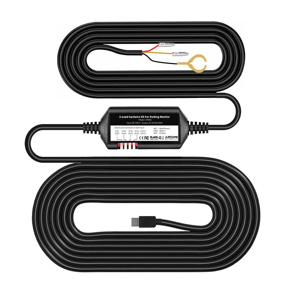 AZDOME JYX05 3-Lead Hardwire Kit with Type C Port & Fuse - 12ft Power Cable for M550 Pro/M550 3CH Dash Cam - Easy DIY Installation for Continuous Parking Mode Recording