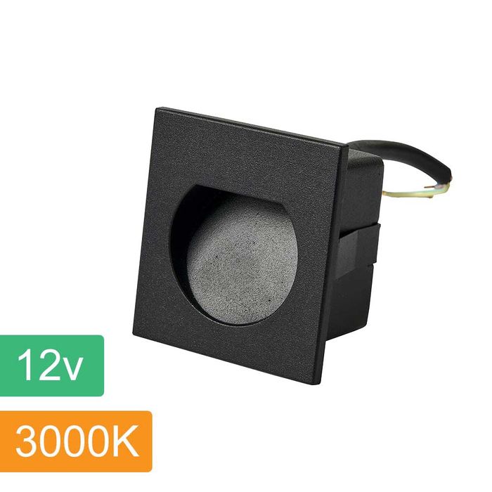 12V Black Step Light - 3000K Warm White LED for Stairs, Hallways & Outdoor Steps - Dimmable, Energy Efficient, Easy Installation