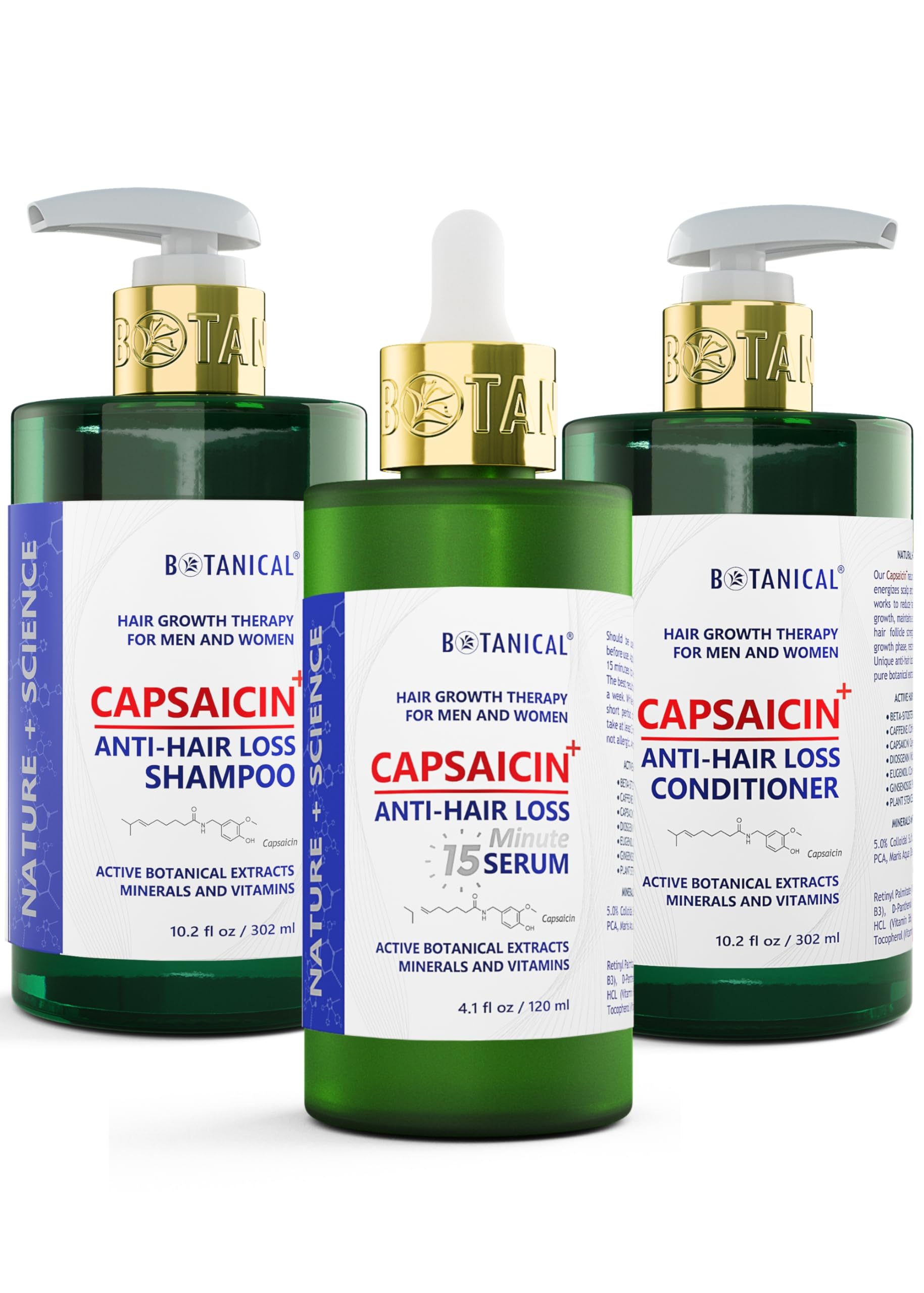 Botanical Hair Growth Therapy for Men & Women - Capsaicin Anti-Hair Loss Pre-Shampoo Scalp Treatment | Thinning Hair Prevention Shampoo & Conditioner | Promotes Natural Hair Growth for Thicker, Fuller Hair | Perfect for Daily Hair Care Routine & Scalp Health Maintenance