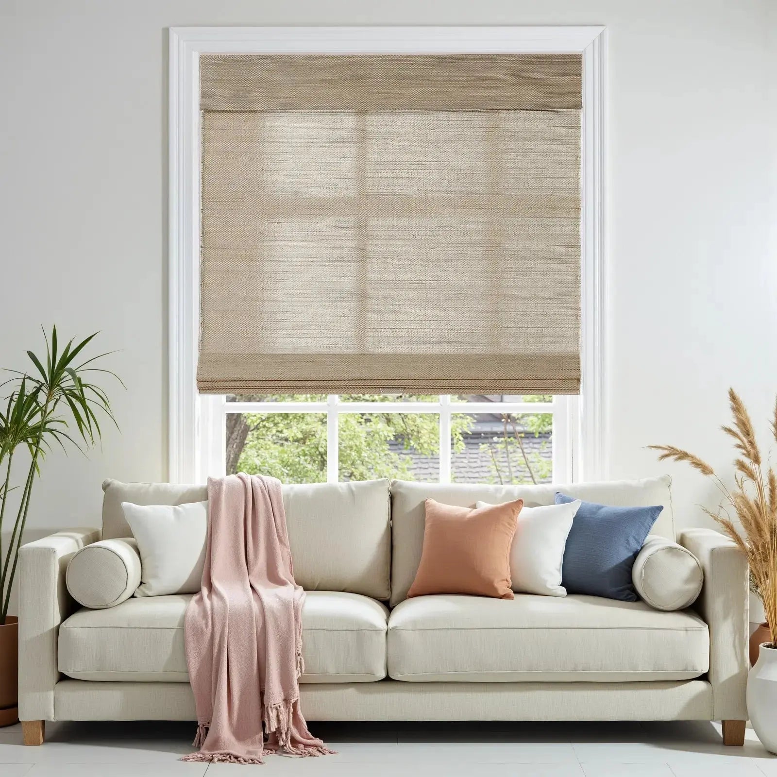 Natural Ramie Bamboo Woven Window Shade - Eco-Friendly Coconut Fiber Blinds for Living Room, Bedroom & Patio - Light Filtering & UV Protection