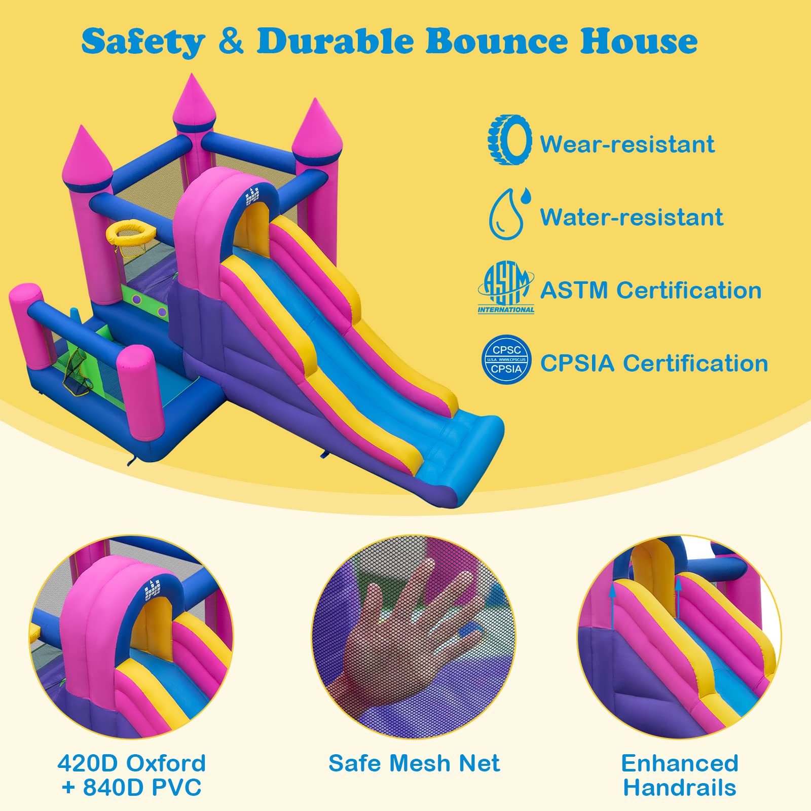 **GLACER Princess Inflatable Bounce House with Slide & Splash Pool – Kids Outdoor Jumping Castle for Backyard, Birthday Parties & Summer Fun – Includes Repair Kit, Ground Stakes & 735W Blower**