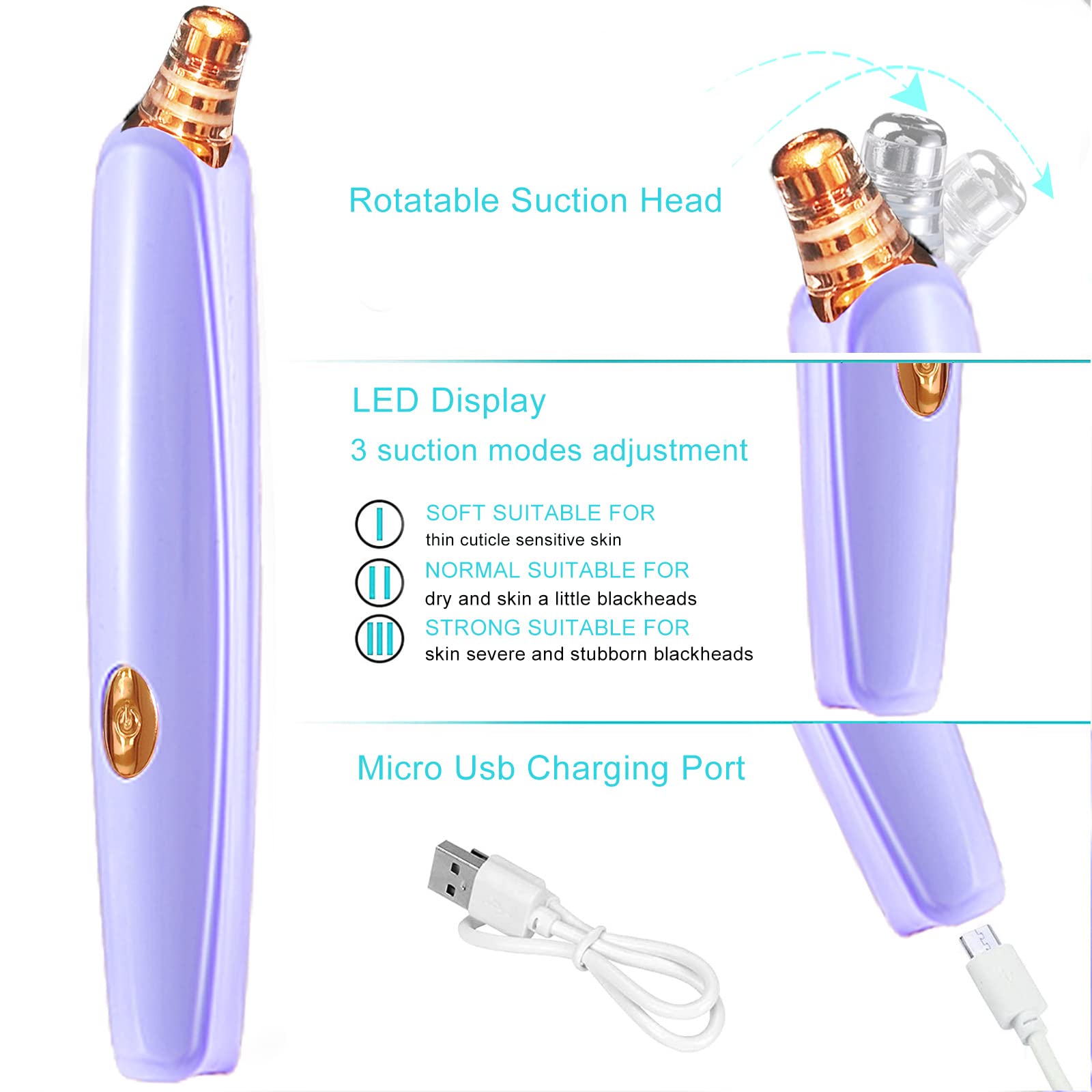 Electric Blackhead Remover Pore Vacuum Cleaner - USB Powered Facial Pore Cleaner with 5 Attachments - Deep Cleansing Blackhead Suction Tool Kit (Purple) for Acne Prone Skin & Blackhead Removal - Perfect for Daily Skincare Routine & Spa Treatments